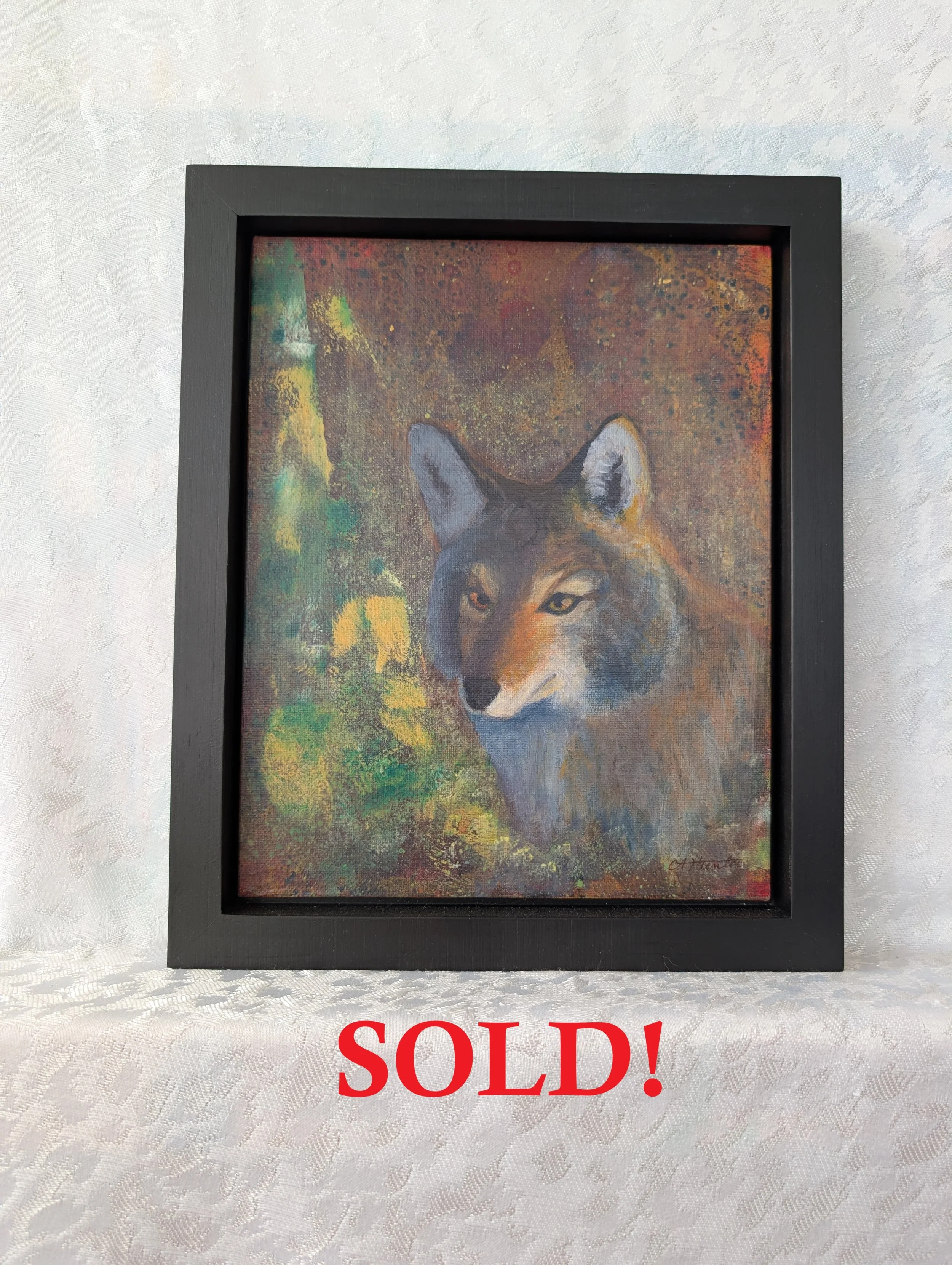 Coyote Spirit Animal original acrylic 8x10 framed painting