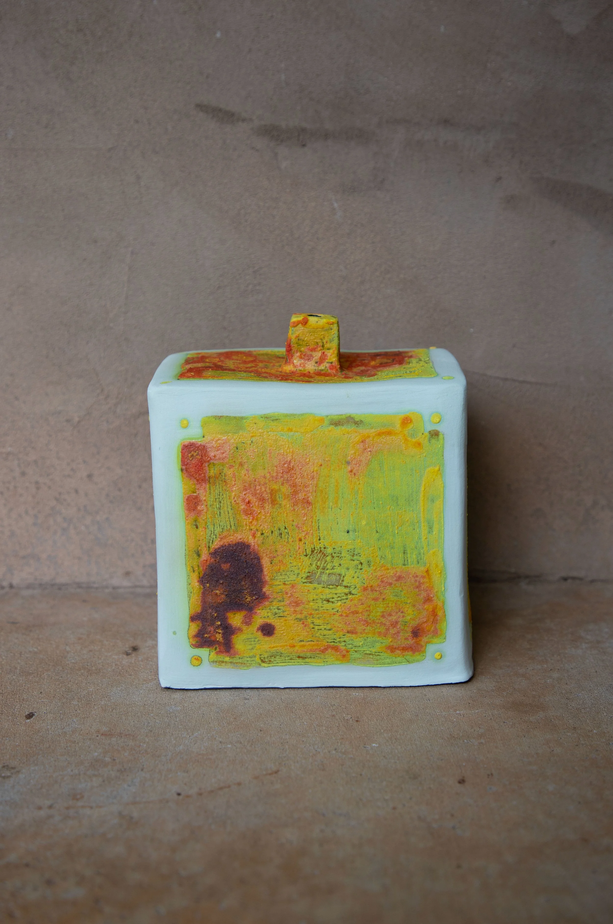 33. Square form with dry glaze on blue