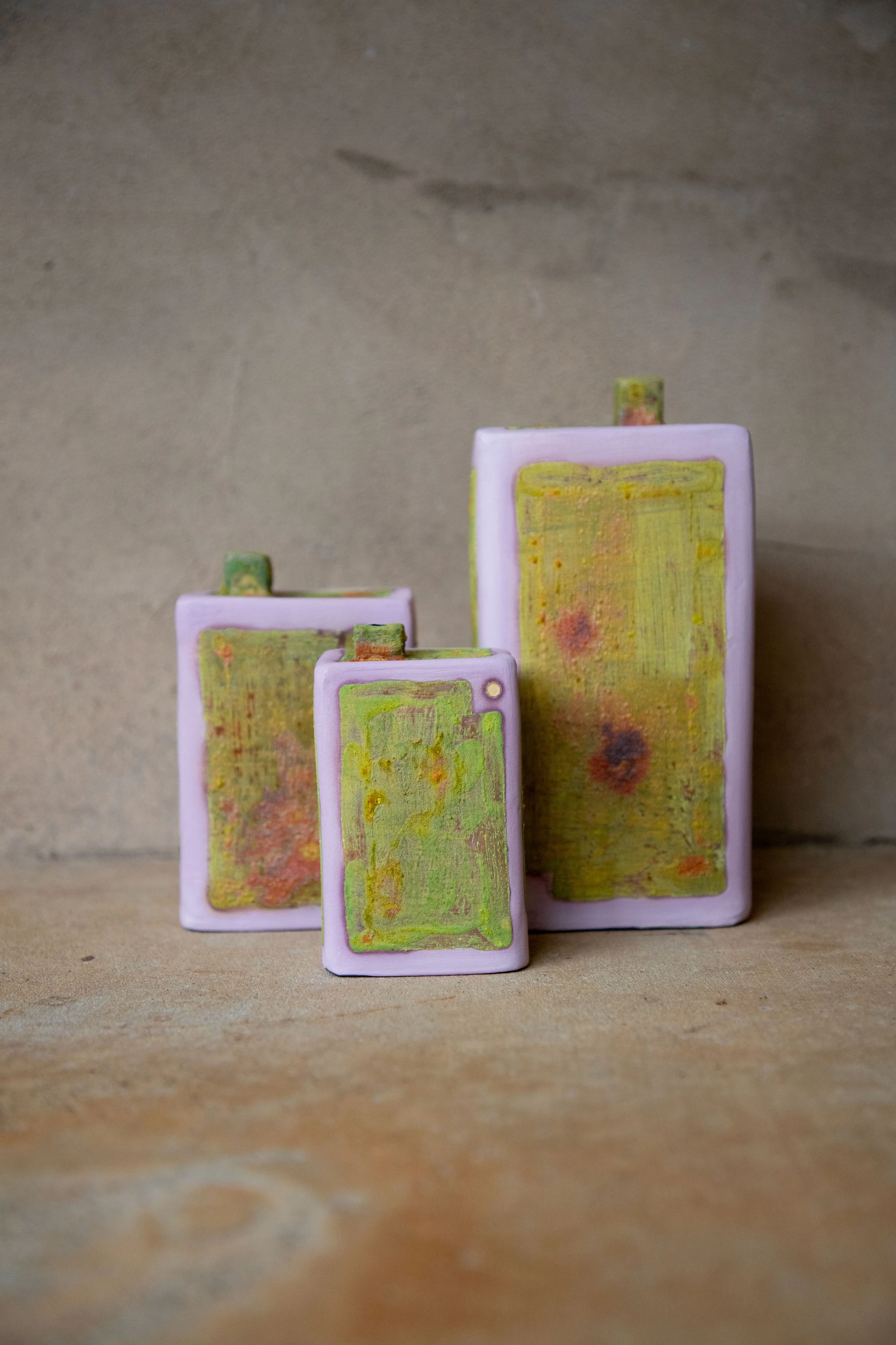 🔴  34. Square set with dry glaze on puce (Set of 3 square works)