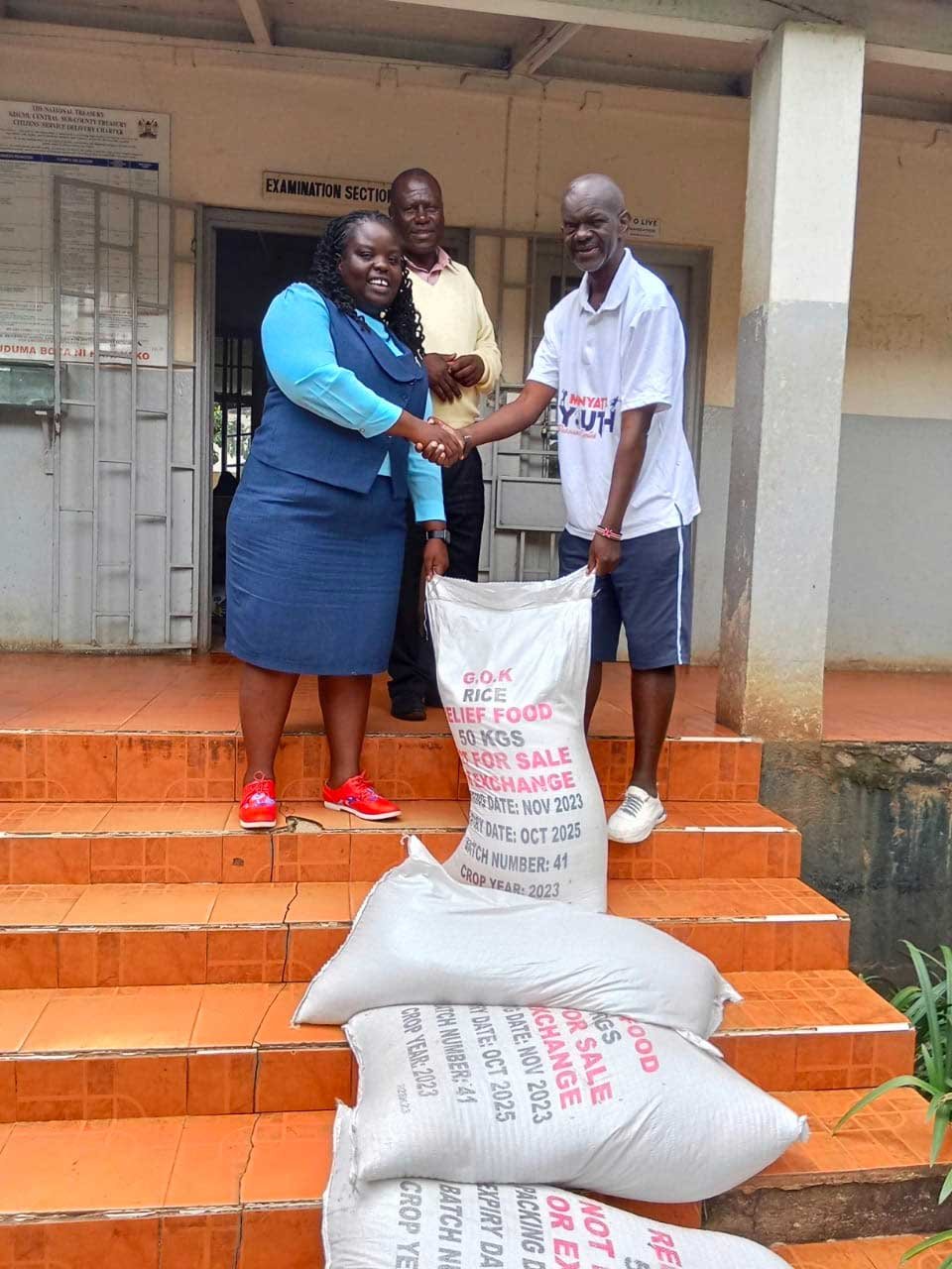 Bags of rice for distribution