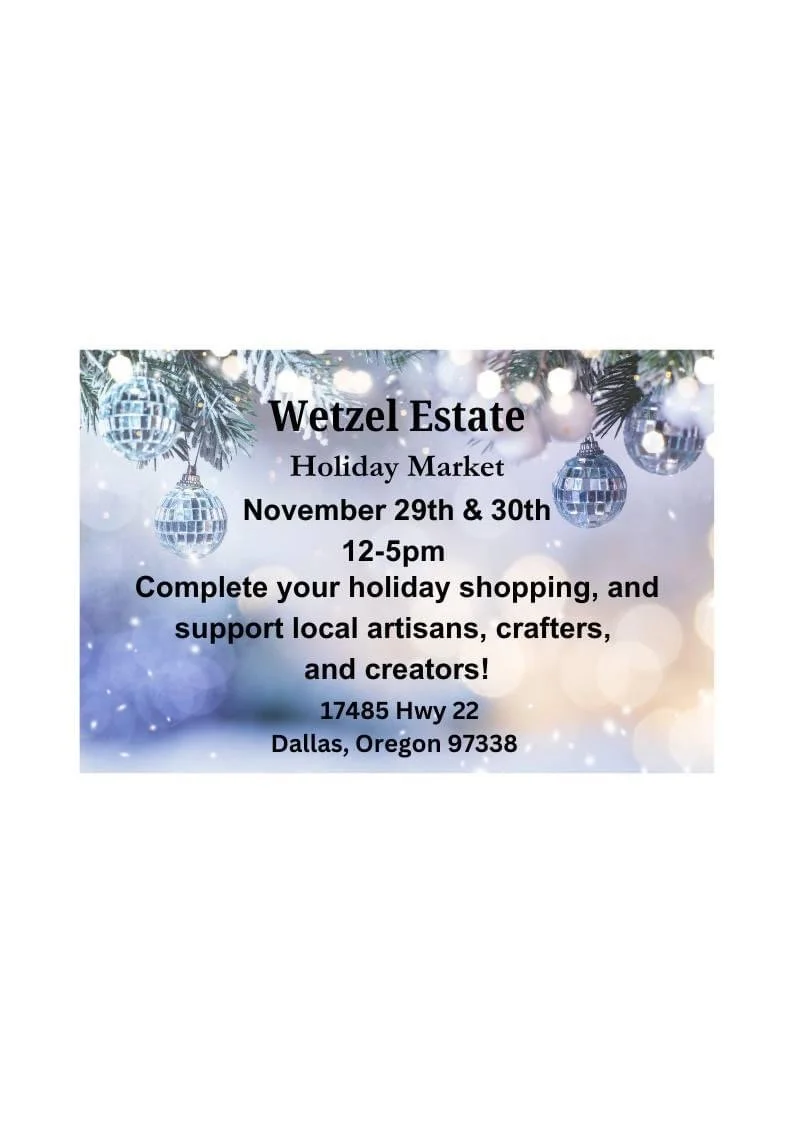(Cancelled) Holiday Market at Wetzel Estate