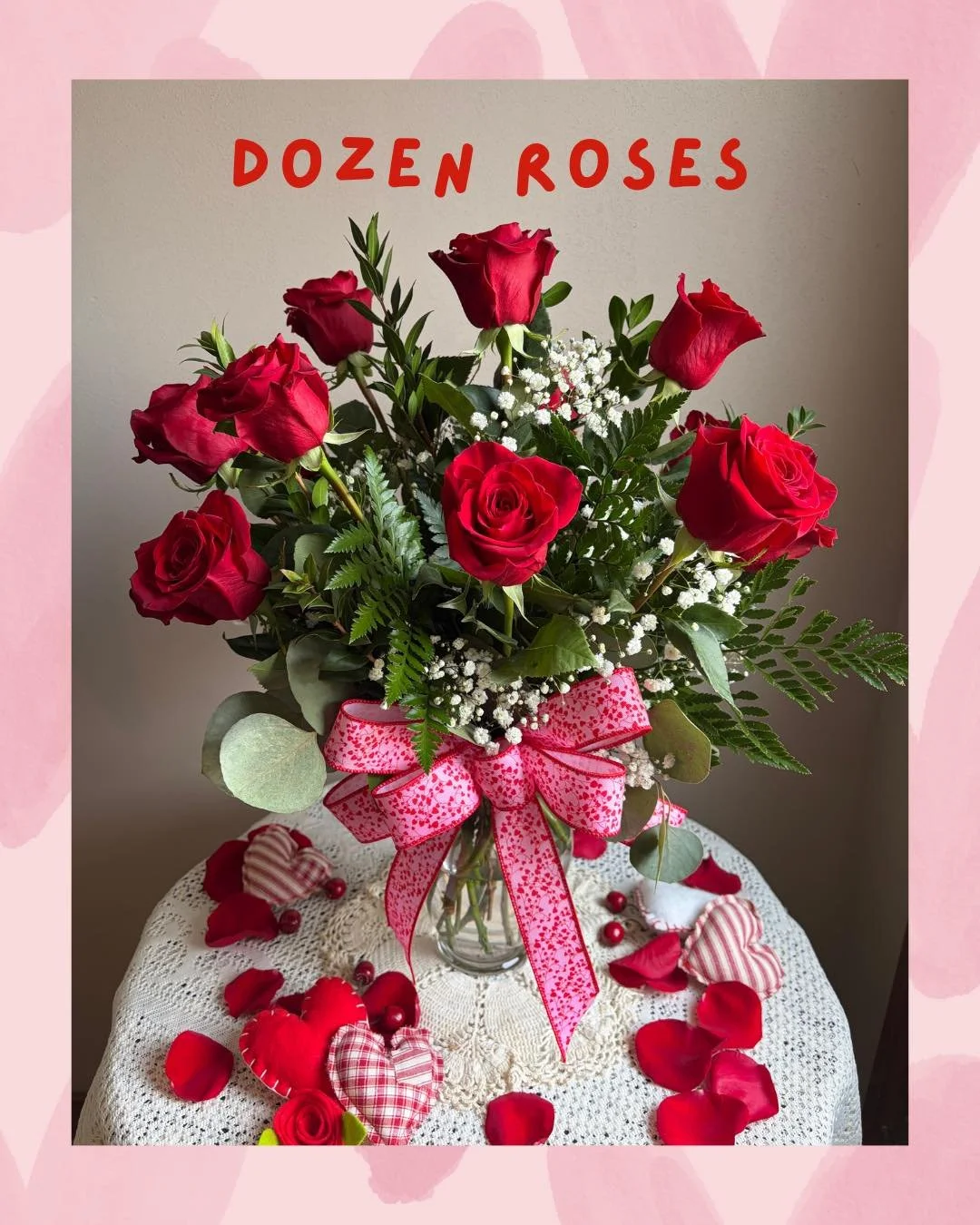 Only a few more days to grab your arrangement for Valentines Day- what are you waiting for?! Place your order before it&rsquo;s too late! 🌹💗

Today&rsquo;s featured arrangement is the Dozen Roses! Multiple color options available - red, hot pink, l