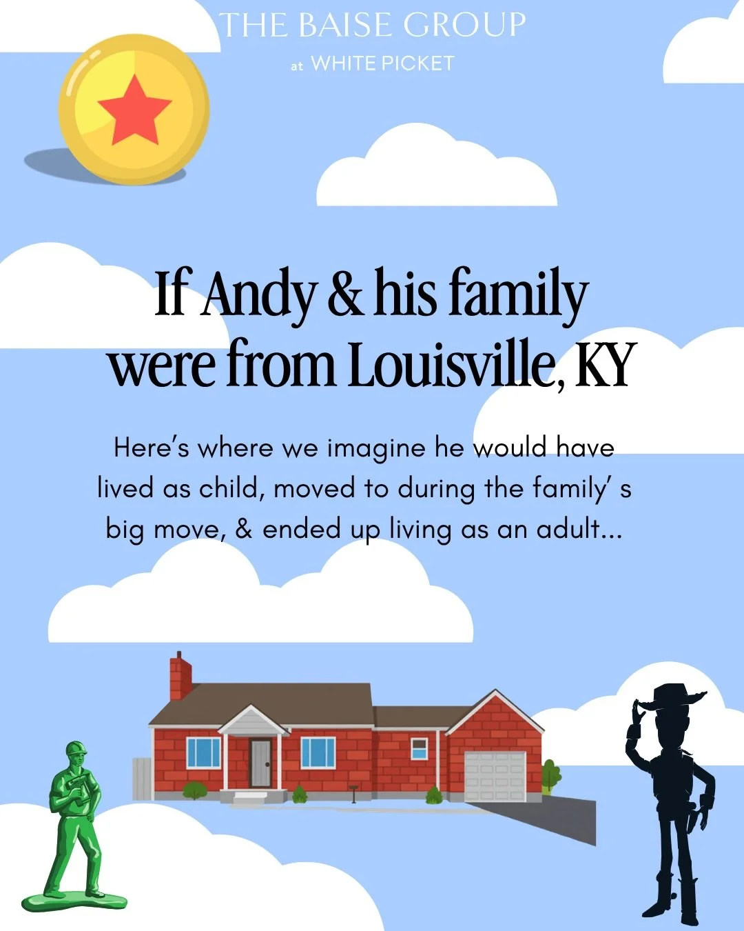 As Louisville Realtors, we started asking ourselves a completely unnecessary&mdash;but very important&mdash;question with the upcoming Toy Story 5 right around the corner:
If Andy from Toy Story had grown up in Louisville, where would he have lived t