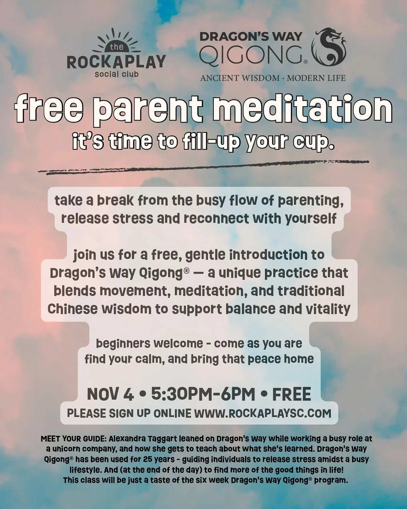 This one&rsquo;s for you, Mom and Dad! 

Join us for a free, gentle introduction to Dragon&rsquo;s Way Qigong&reg; &mdash; a unique practice that blends movement, meditation, and traditional Chinese wisdom to restore balance and vitality.

✨ Beginner