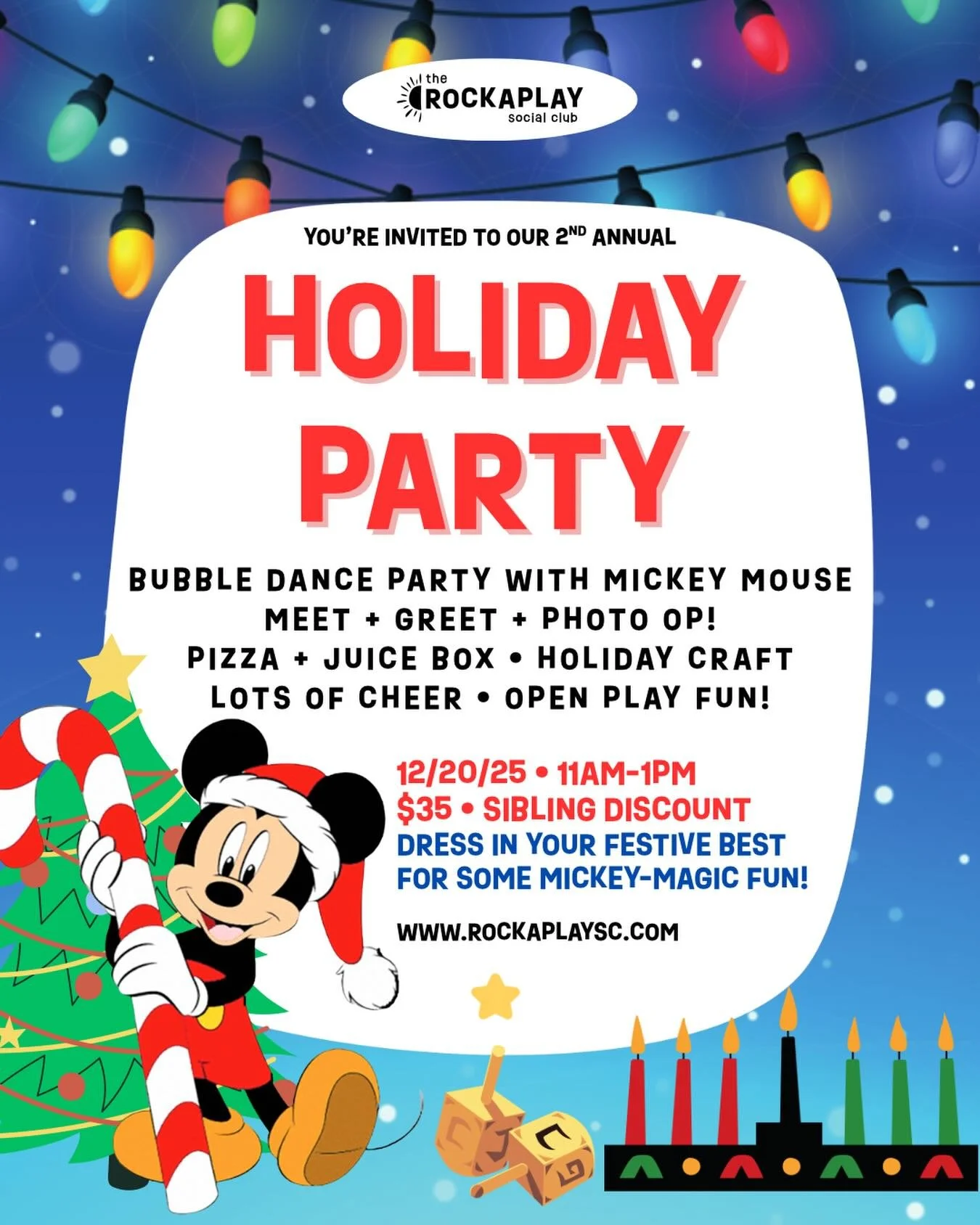 ✨ Smiles, sparkles, and a little Mickey magic! ❤️🎅
Join us for the Second Annual RSC Holiday Party on December 20th! &rsquo;Tis the season to celebrate together 🥰

🎟 Reservations are highly encouraged! www.rockaplaysc.com