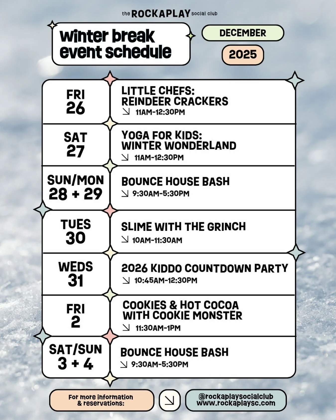 Looking for winter break plans?? We got you!
www.rockaplaysc.com