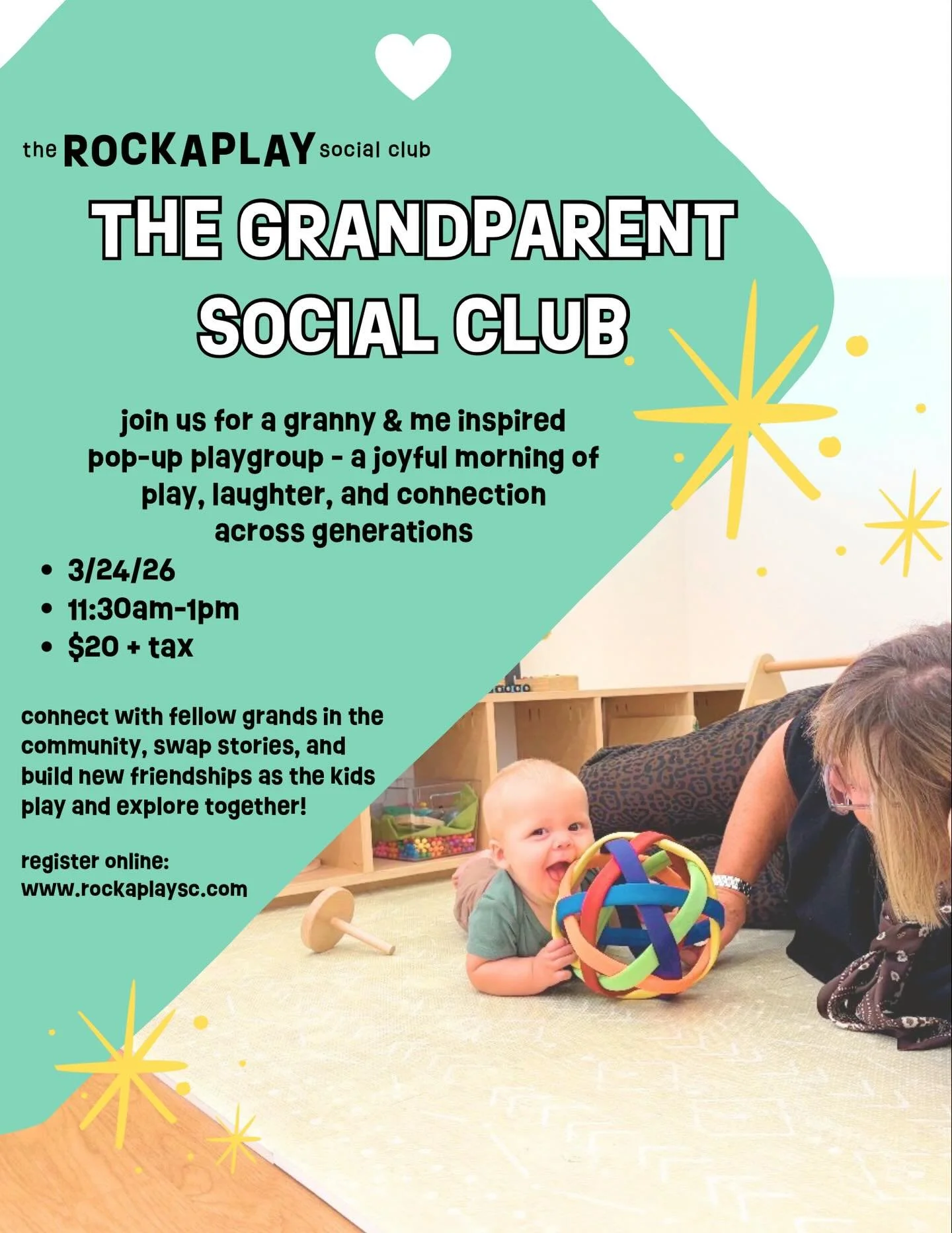 The Grandparents Social Club will be meeting again tomorrow! Join us 😊 Sign up online - www.rockaplaysc.com
