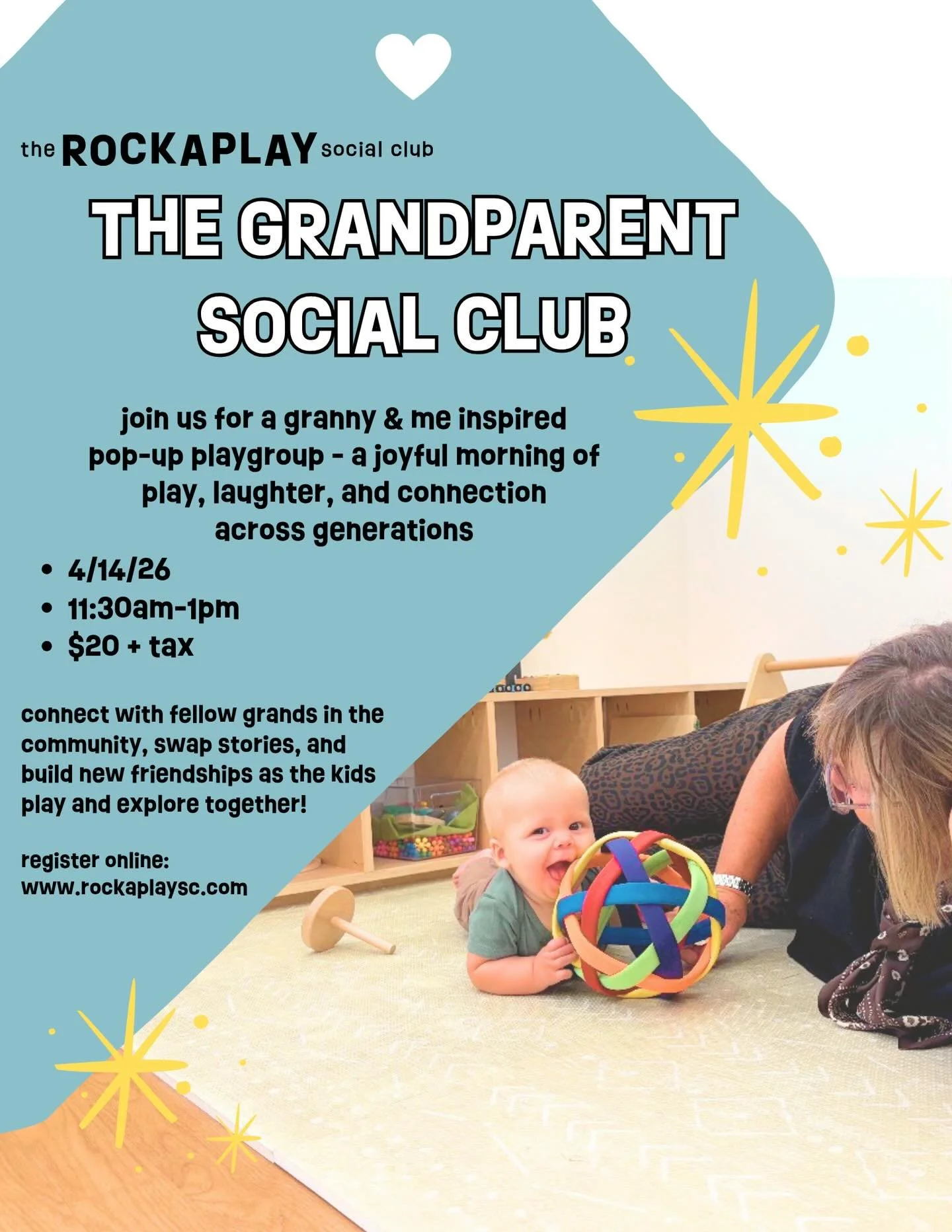 The Grandparents Social Club will be meeting again on Tuesday! Join us 😊 Sign up online - www.rockaplaysc.com