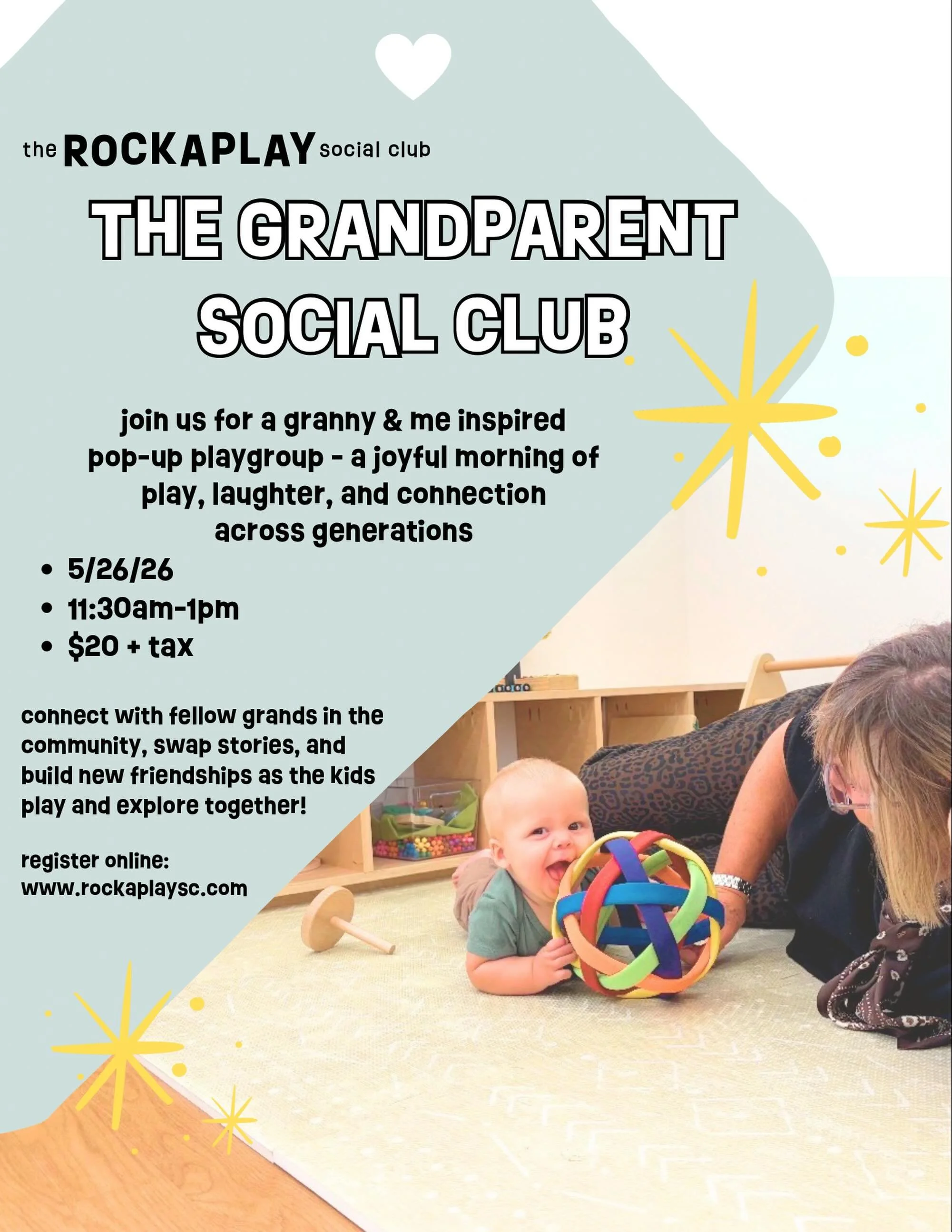 The Grandparents Social Club will be meeting again next week! Join us 😊 Sign up online - www.rockaplaysc.com