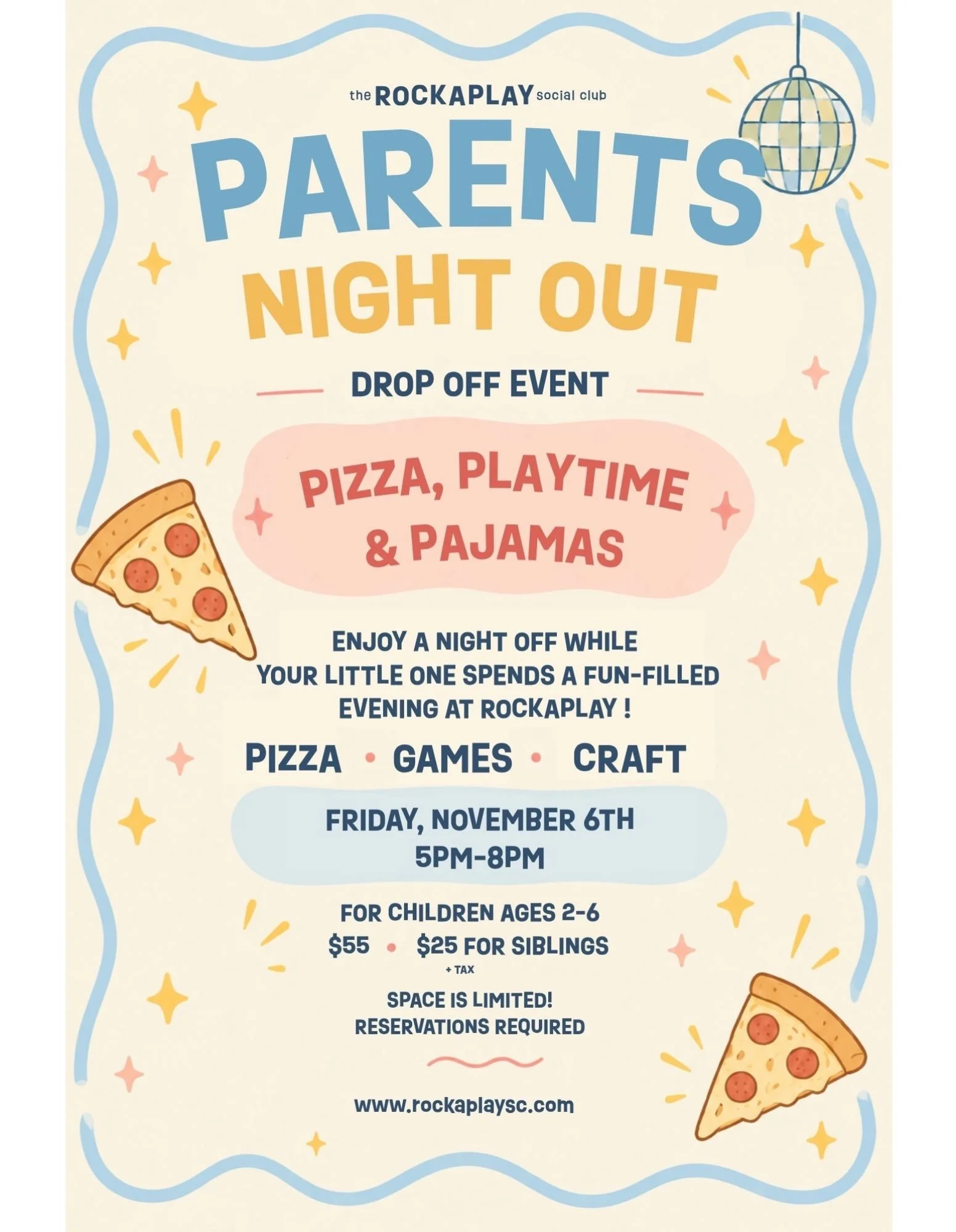 Thrilled to announce the return of Parents&rsquo; Night Out! ✨

A night out for you, a night of fun for them! Drop the kids off at Rockaplay and enjoy a well-deserved evening to yourselves. ❤️

Thinking dinner and drinks? 🍸 After checking in at Rock
