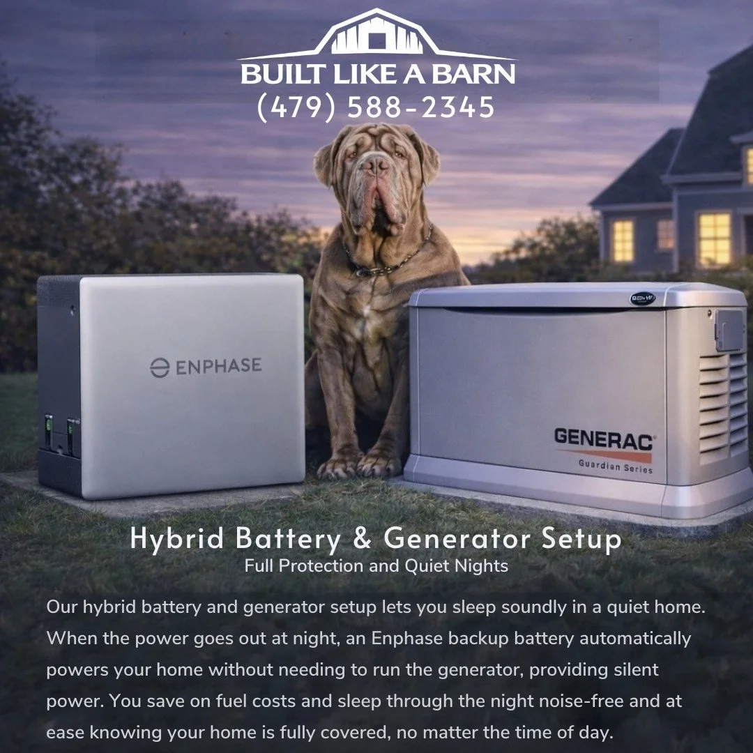Generac whole home generator installation and maintenance service by certified Generac dealer in Northwest Arkansas and Southwest Missouri providing backup power and renewable energy hybrid systems