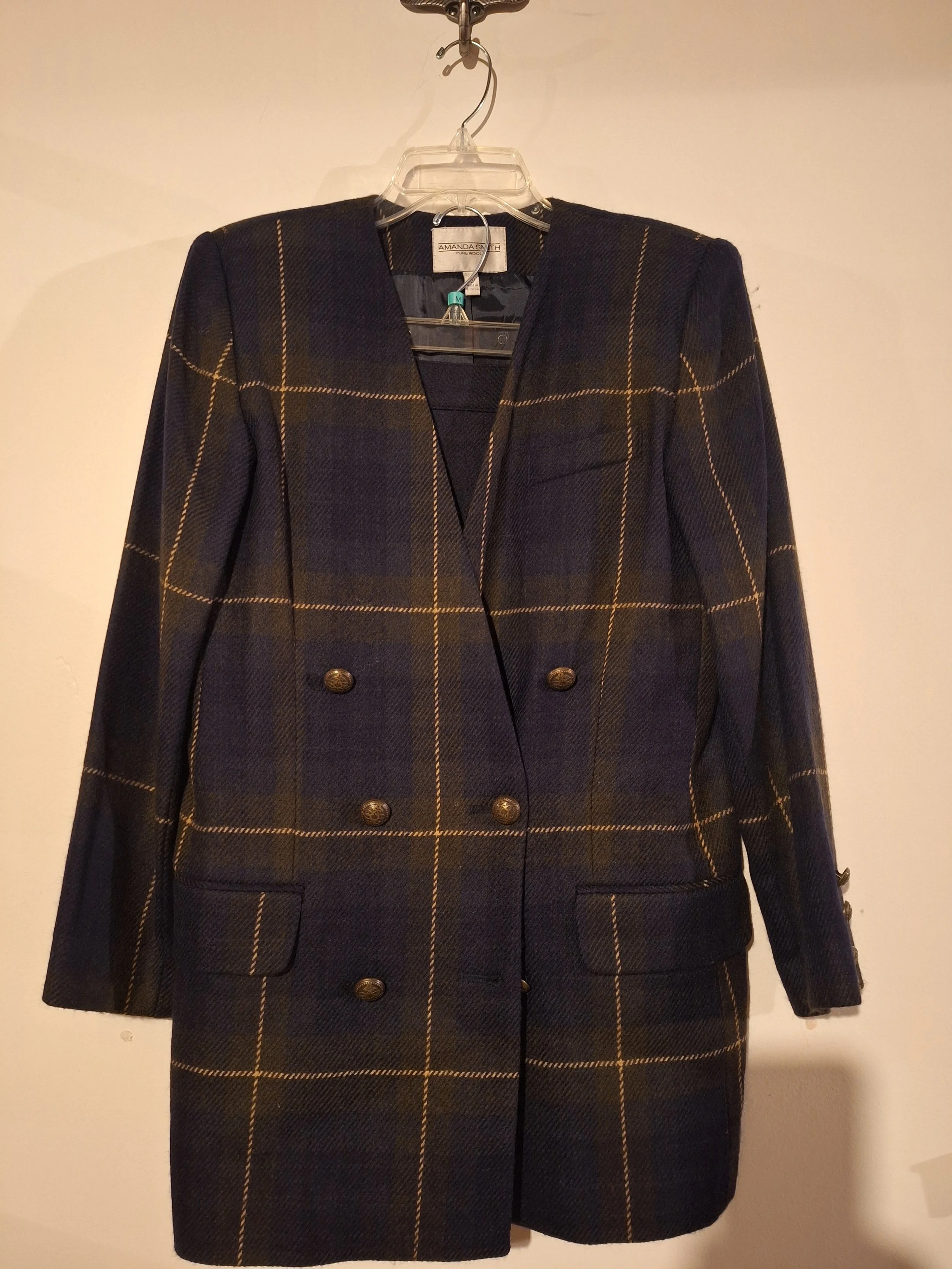 Amanda Smith, Vintage Checked Double-Breasted Blazer 2- Pieces, Size 12