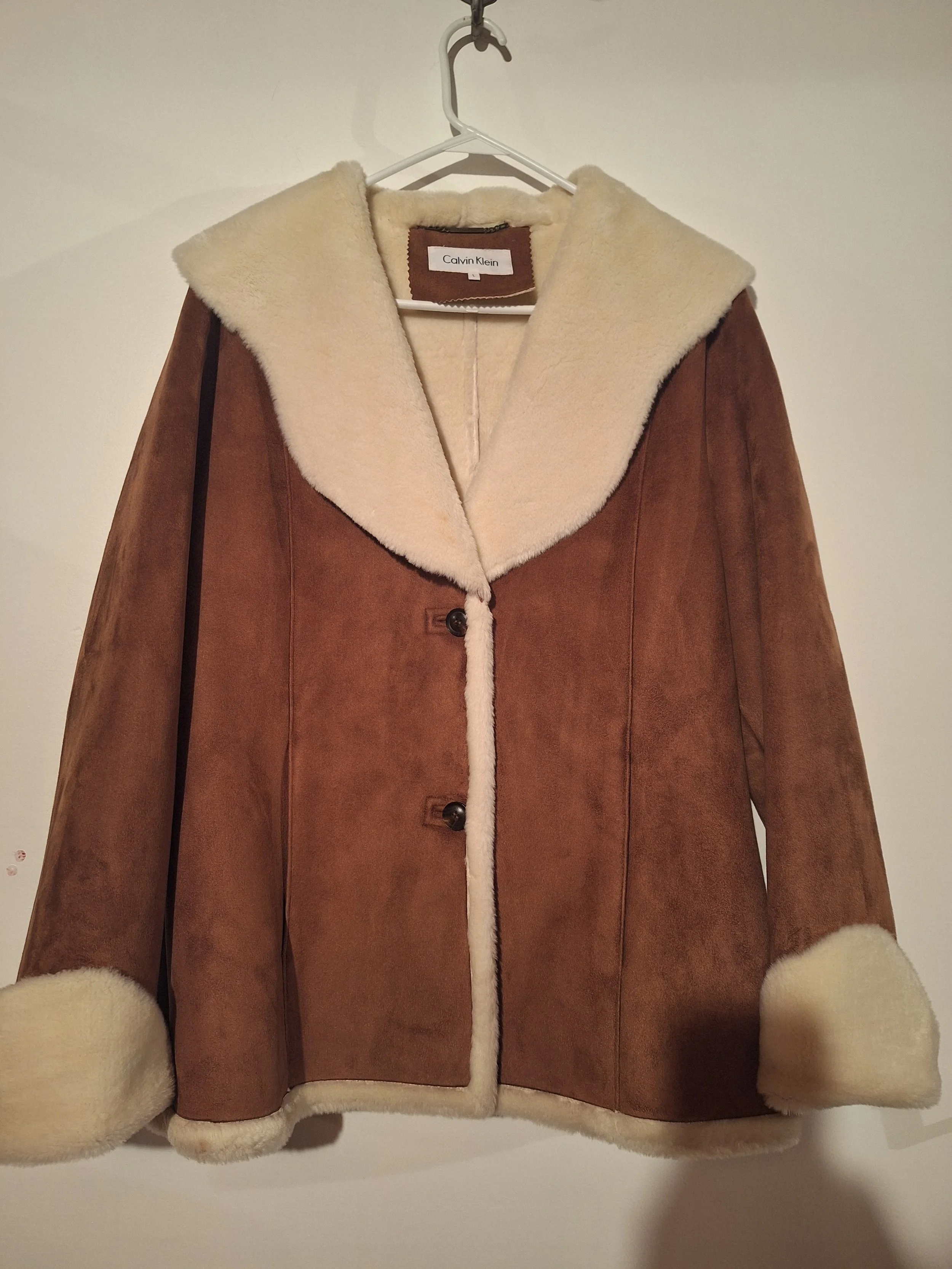 Vintage Calvin Klein Suede Coat with Faux Fur
