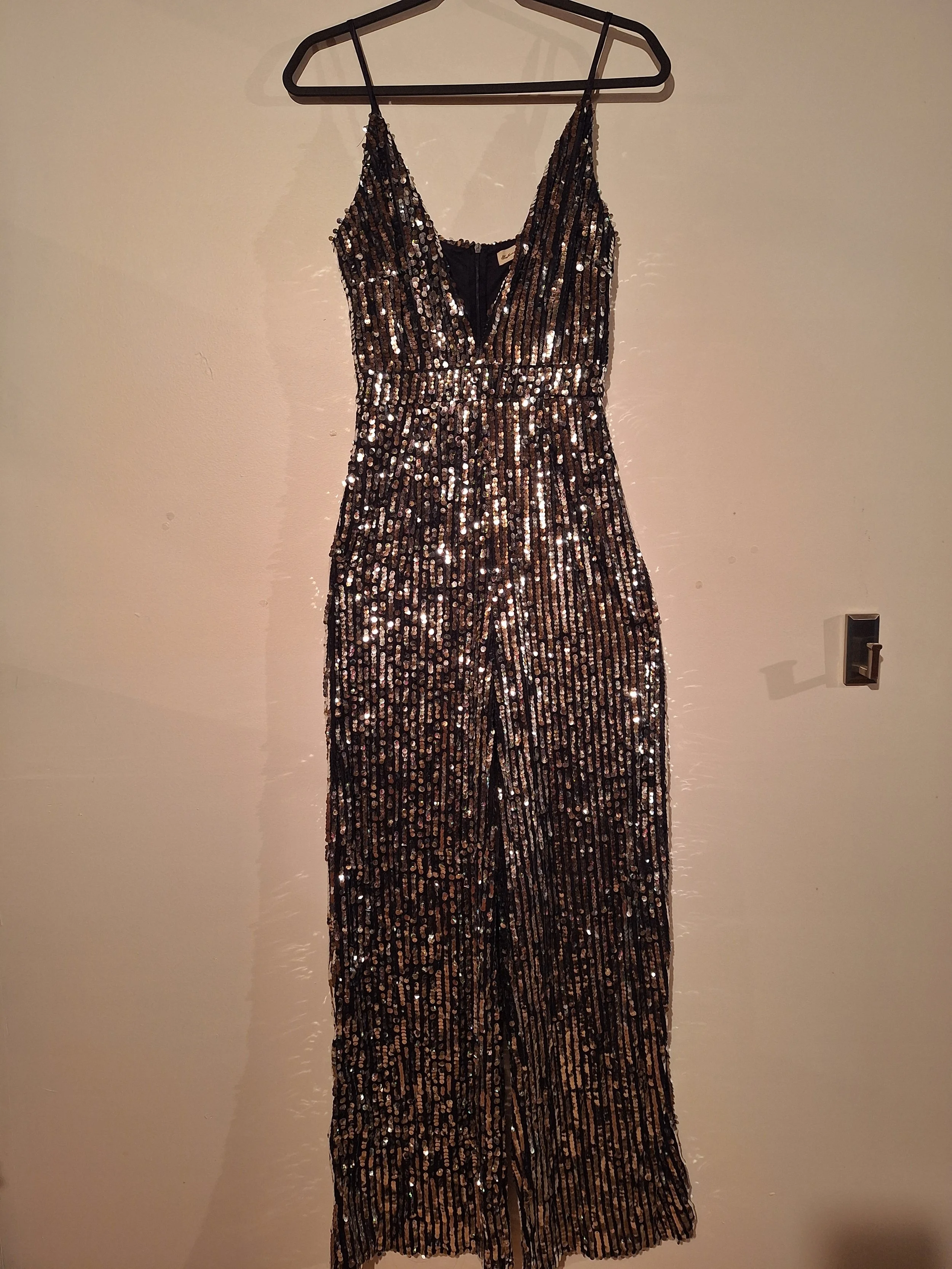 Southern Fried Metallic Embellished Evening Jumpsuit, Size S