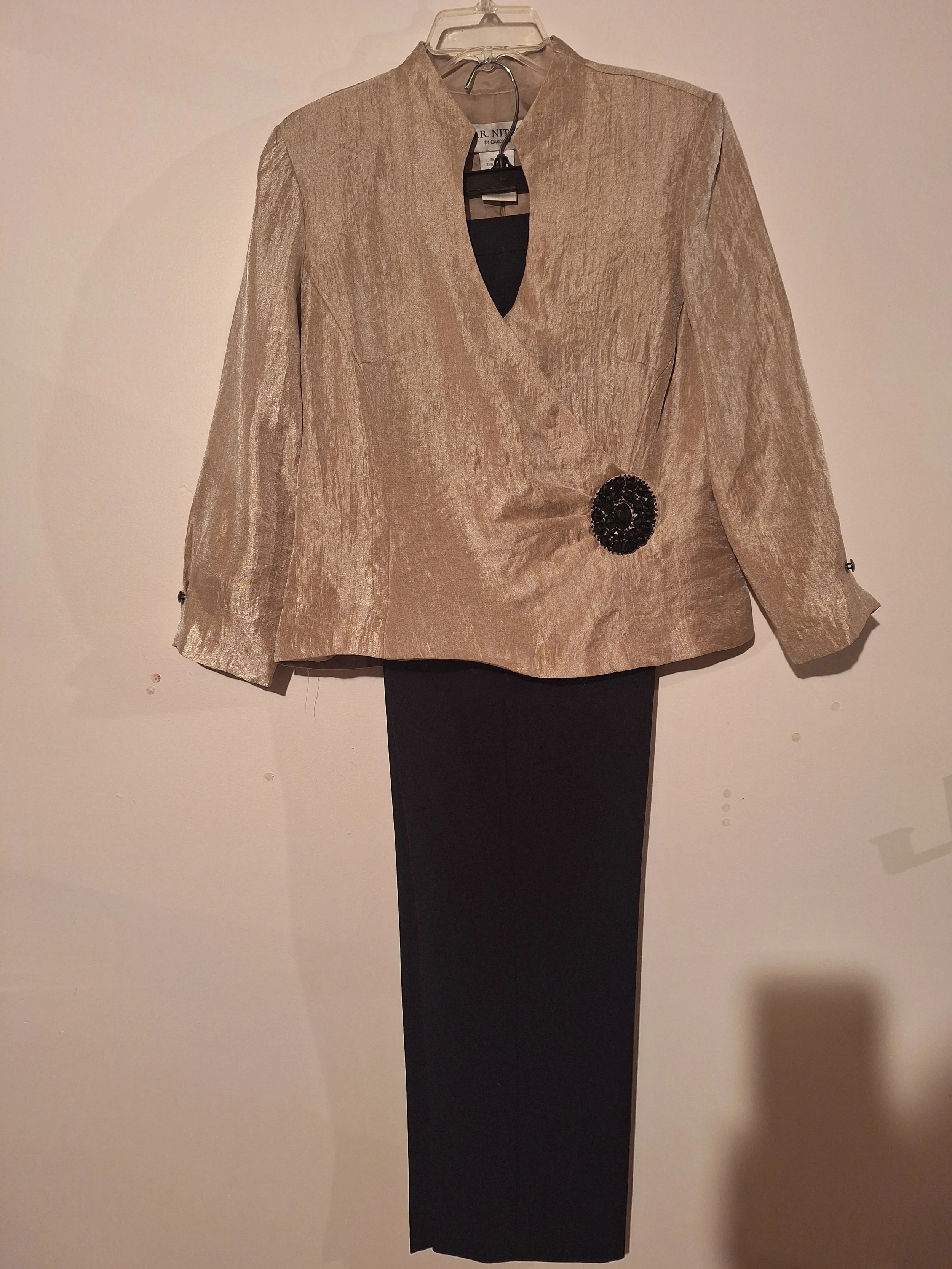 Vintage Metallic Wrap Jacket with Brooch