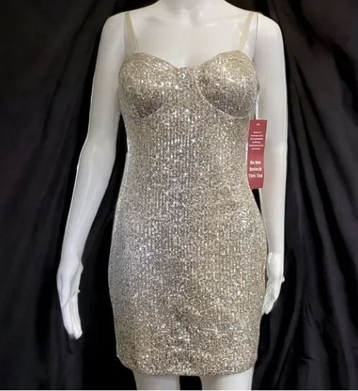 A.U.W. Secret Charm Lined God Sequins Mini Bodycon Dress, Size M
