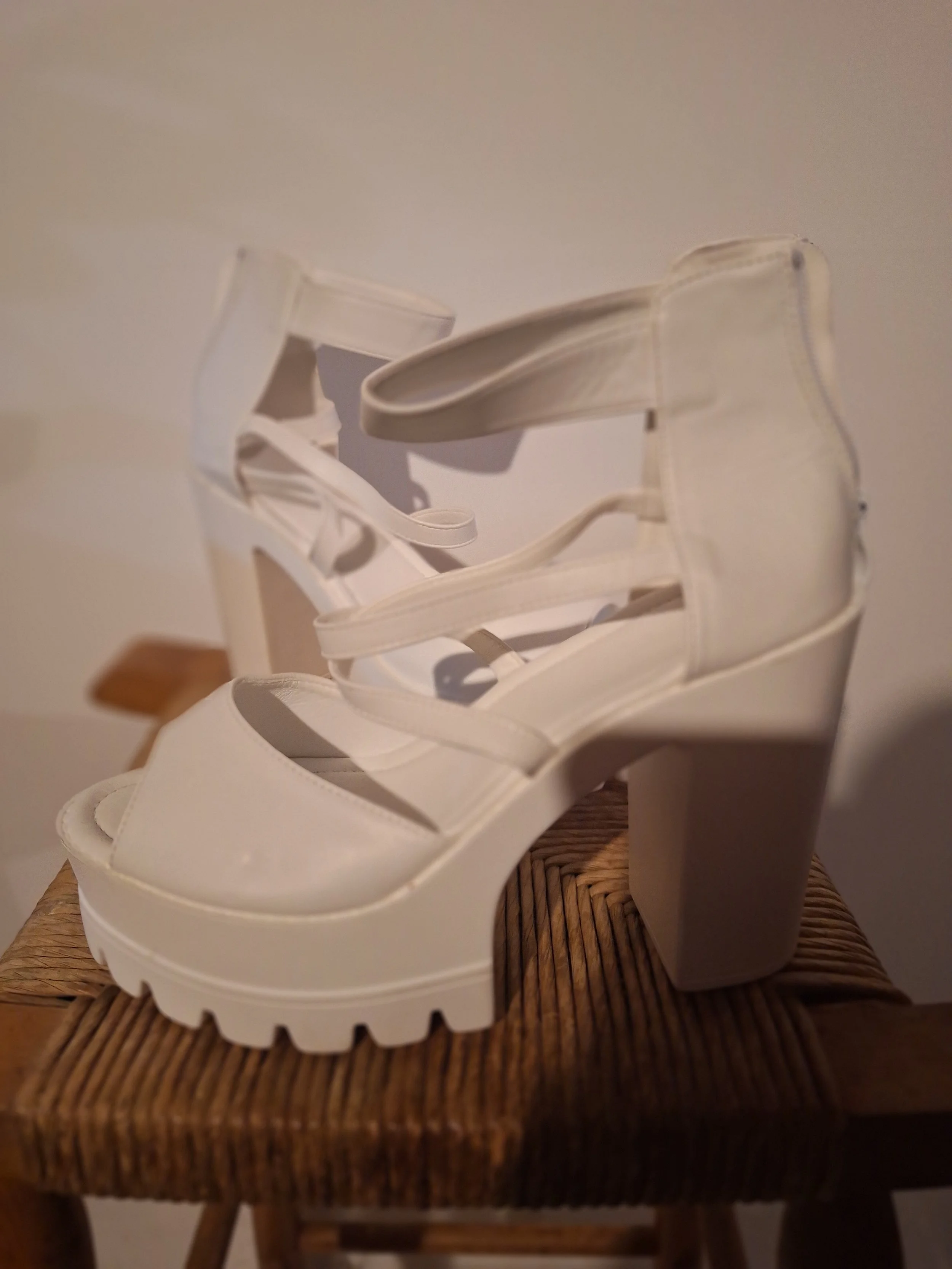 Leather Elevate White Platform Heels, Size 8.5