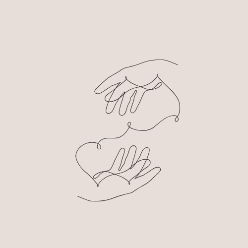 Line drawing of two hands reaching towards each other, forming a heart shape in the center.