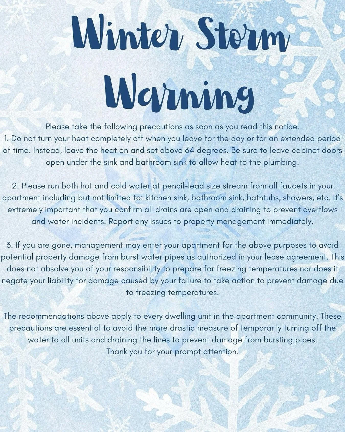❄️ Winter Storm Warning ❄️
Cold temps are on the way&mdash;please take a few minutes to protect your home and prevent frozen or burst pipes. A little preparation now can save a lot of trouble later! Stay warm and stay safe 🤍🧣
#WinterStorm #FreezeWa
