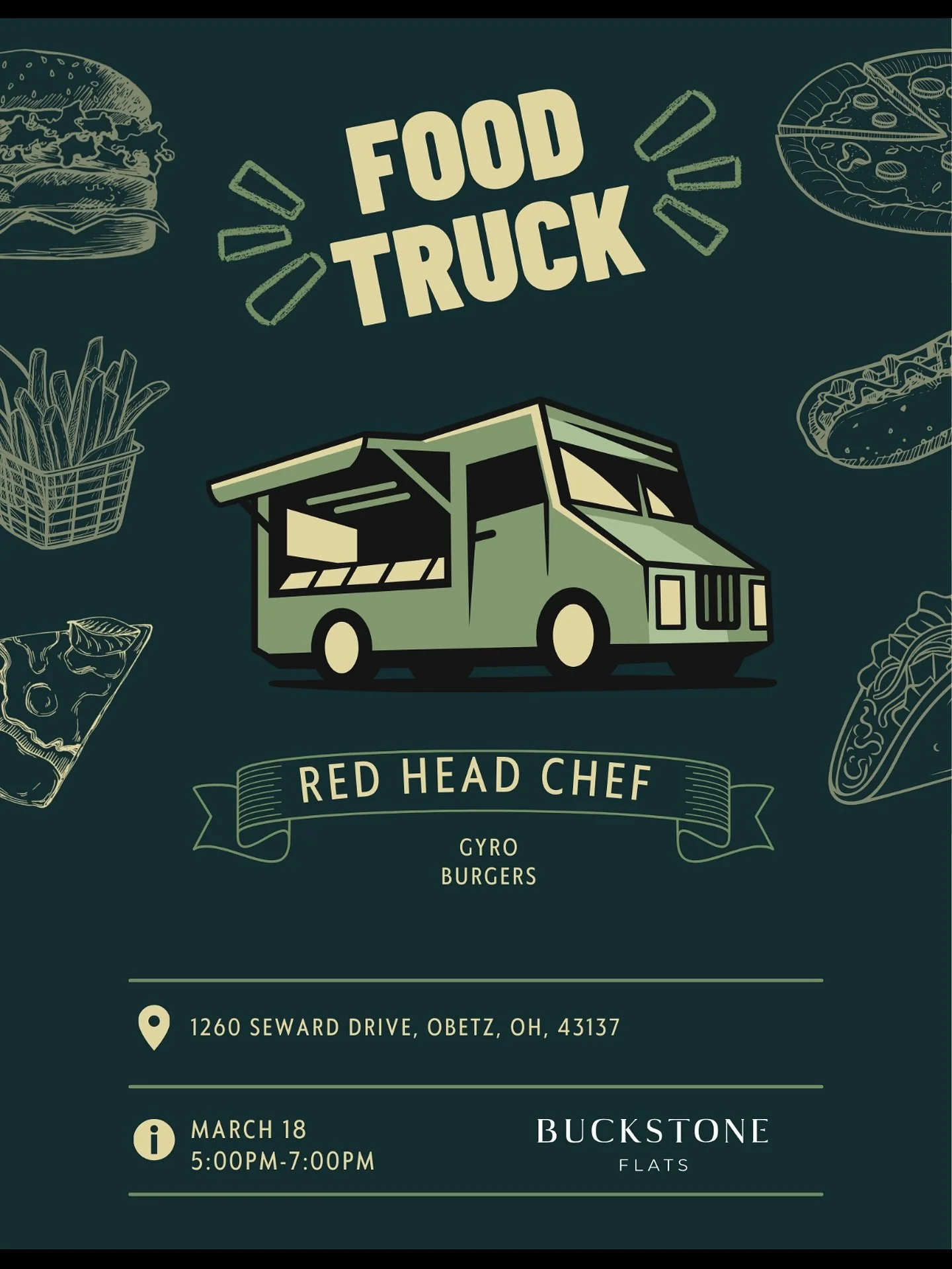 The Red Head Chef will be here March 18 from 5&ndash;7 PM! 🍽️
Join us by the clubhouse for some yummy eats and great company.
Hope to see you there!