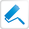 A blue paint roller icon