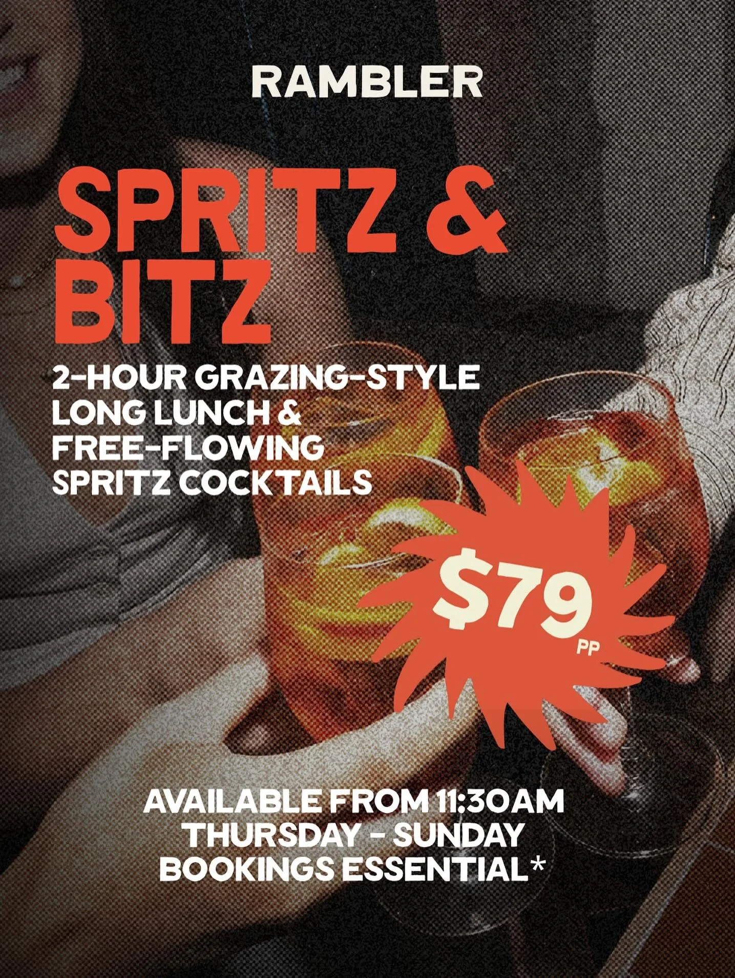 the Spritz and Bitz long lunch
you clock in and we keep the spritz coming...
$79pp simple as that
&nbsp;
Book via the link in our bio - Thursday to Sunday from 11:300am only