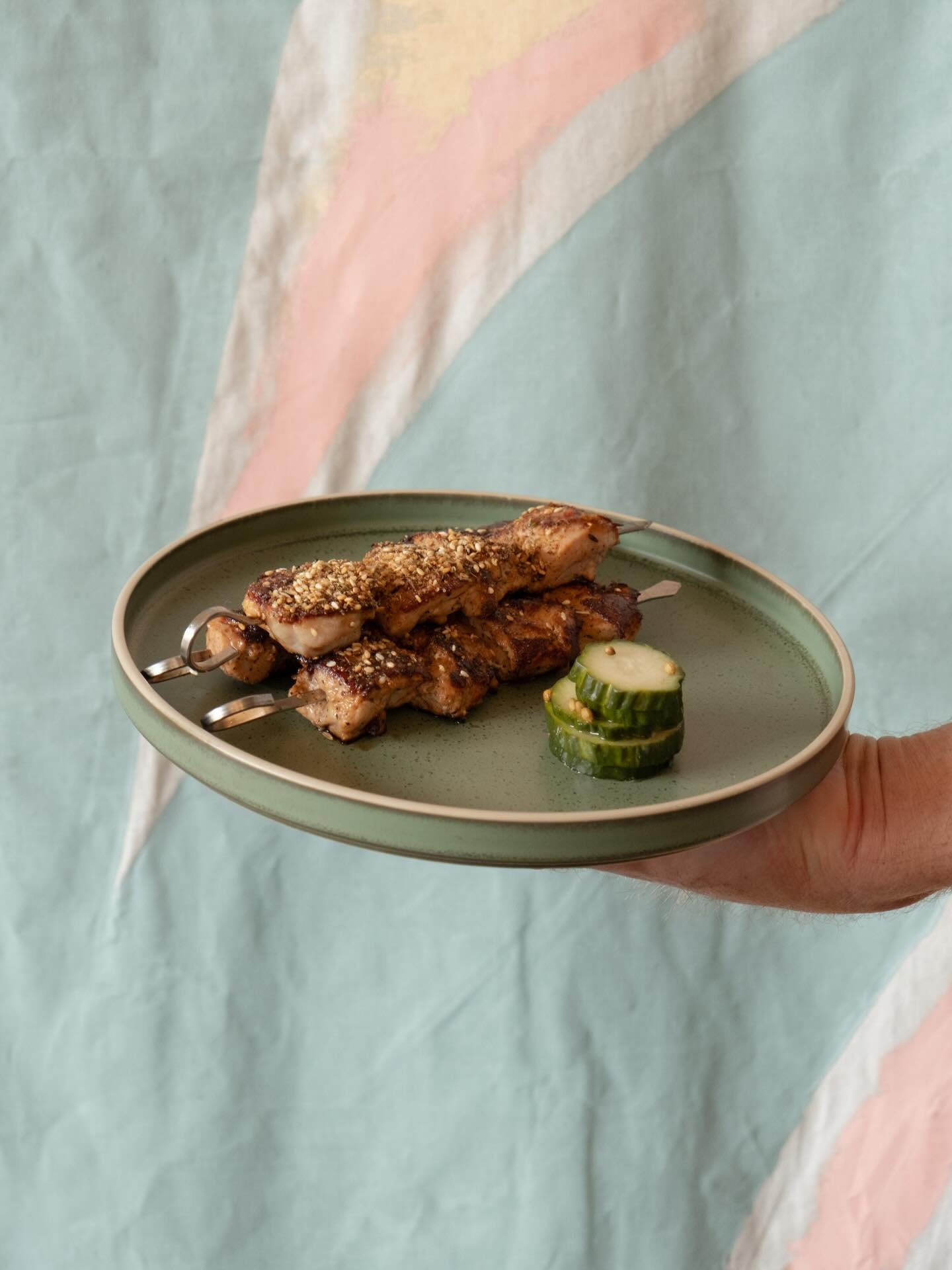 Yogurt and oregano-marinated Chicken skewers. Yea, please. 

GF