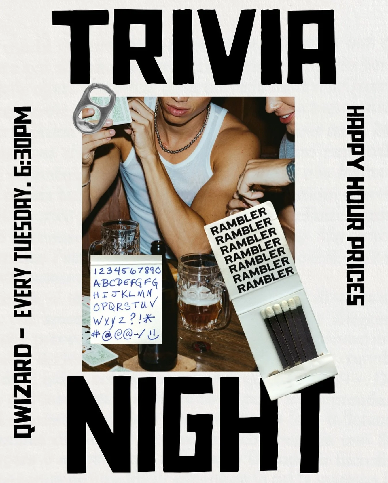 TRIVIA TUESDAYS at Rambler
Kicking off Tuesday March 3. Big questions, rogue answers, and Qwizard running the show.
Starts 6.30pm.
Round up your sharpest mates and get amongst it. Solid bar tabs up for grabs, so bring the yarns and back it up.
Book n