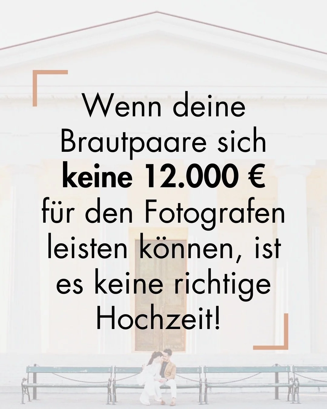 😳 Wenn deine Brautpaare um jede Stunde feilschen bist du kein Premium-Hochzeistdienstleister!!!
😬 Wenn der Cousin Fritz ernsthaft als Fotograf in Erw&auml;gung gezogen wird, dann ist das kein High End! 🤦🏻&zwj;
💎 Luxus Brautpaare sehen Fotografie