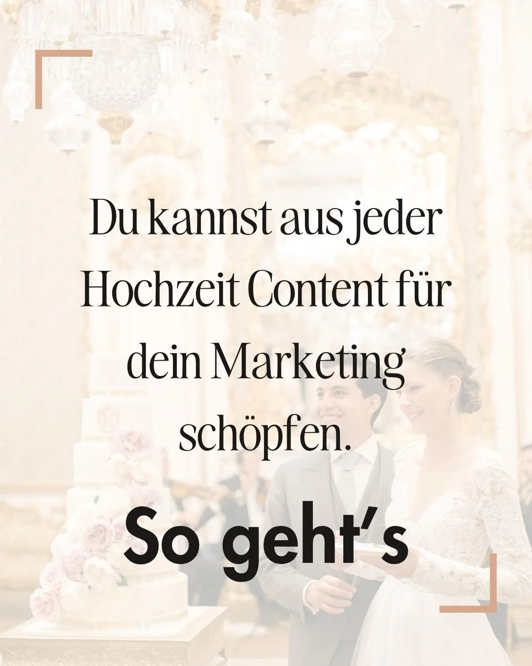 👉 Um mehr Brautpaar-Buchungen reinzubekommen solltest du aus jeder Hochzeit gutes Material f&uuml;r dein Marketing sch&ouml;pfen und es gekonnt einsetzen!!! 

Damit machst du deine Hochzeitsdienstleistung greifbar und einzigartig!

🤔Und ohne dem,
