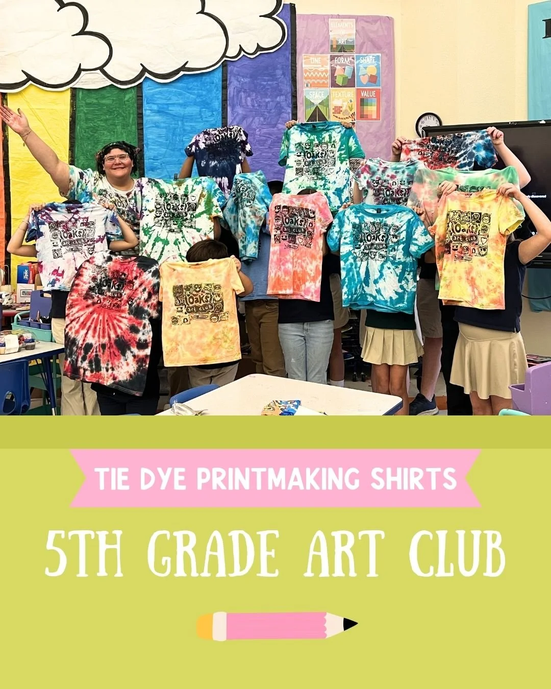 Our 5th grade art club wrapped up and we are ending on such a high note 🎨✨
Just like our 6th graders, these artists took on our tie dye + printmaking shirt project and they absolutely nailed it. Each shirt is full of personality, creativity, and so 