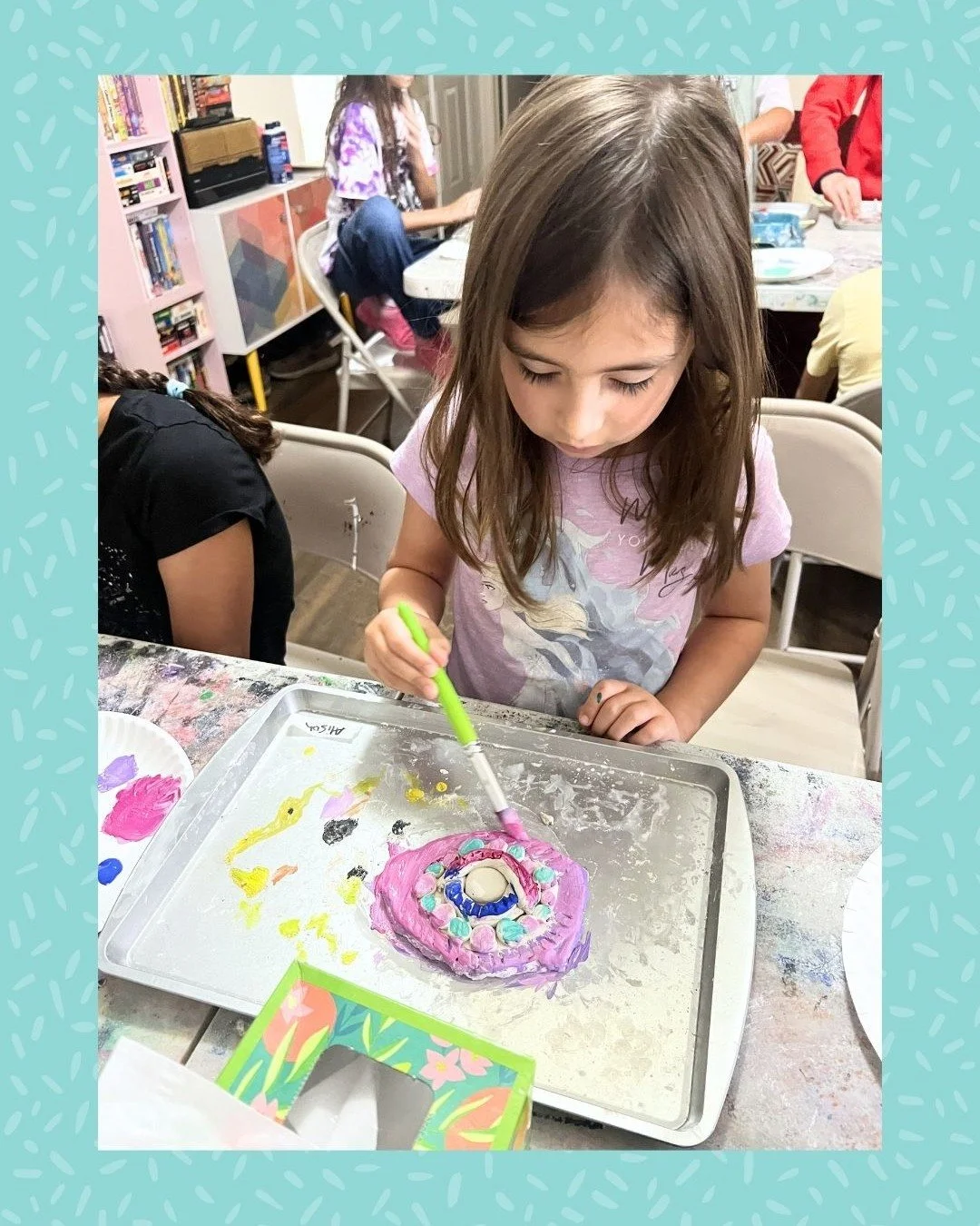 Week 2, Day 4 of San Antonio REB Art Camp! 🎨🦖
Today was painting day, and our artists were busy bringing their projects to life with color. We painted, finished up details, and completed our X-ray dinosaurs using a printmaking technique with shavin