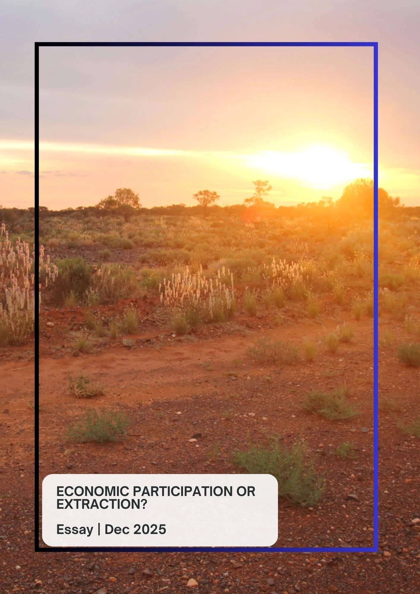 A desert landscape during sunset with sparse vegetation and small trees.