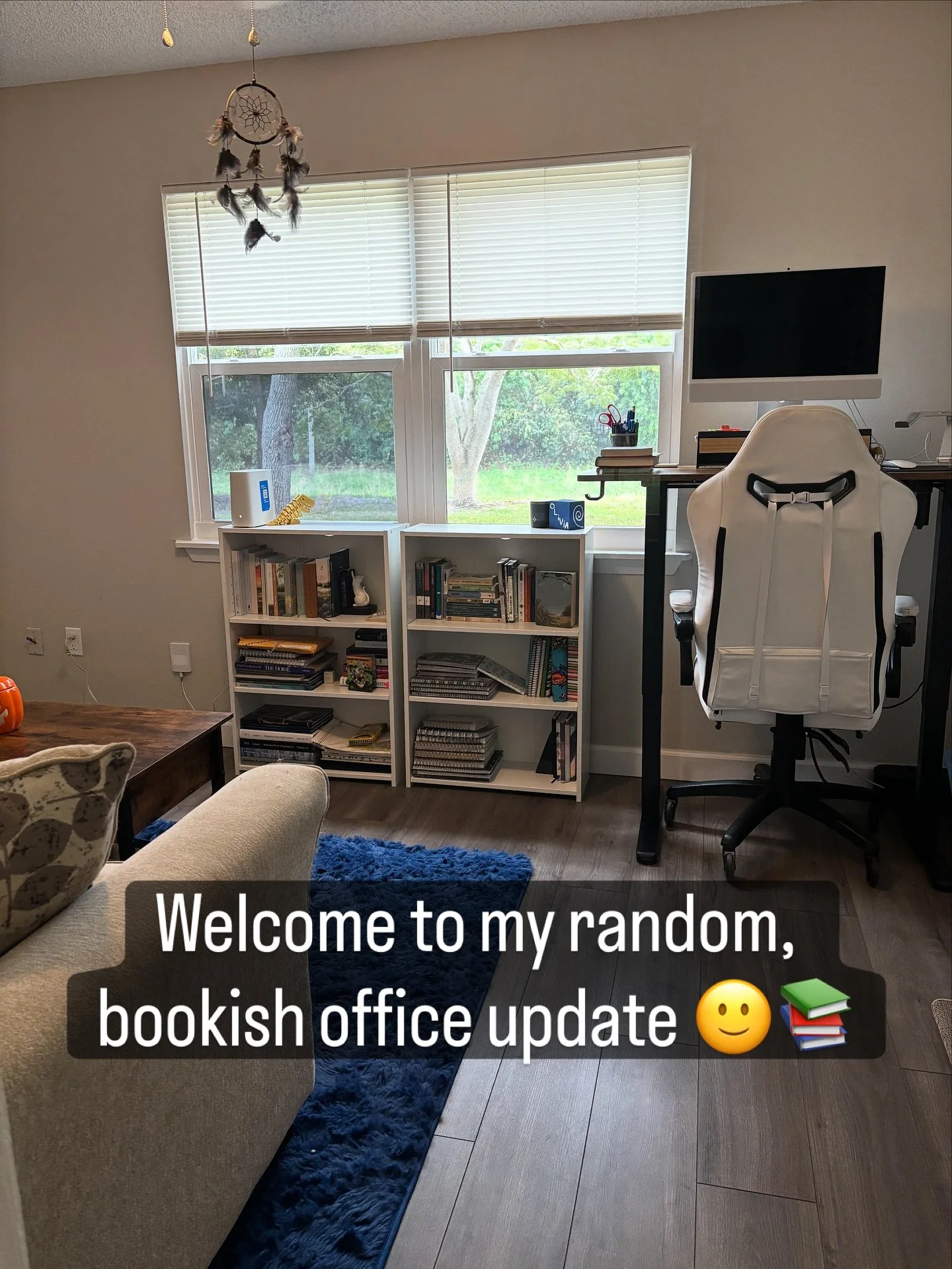 Office update time ☕📚
Still working on getting everything hung (my degree is the only thing on the wall so far &mdash; and honestly, it&rsquo;s been years since that thing&rsquo;s seen daylight 😂).

The bookshelves are coming together, though I can