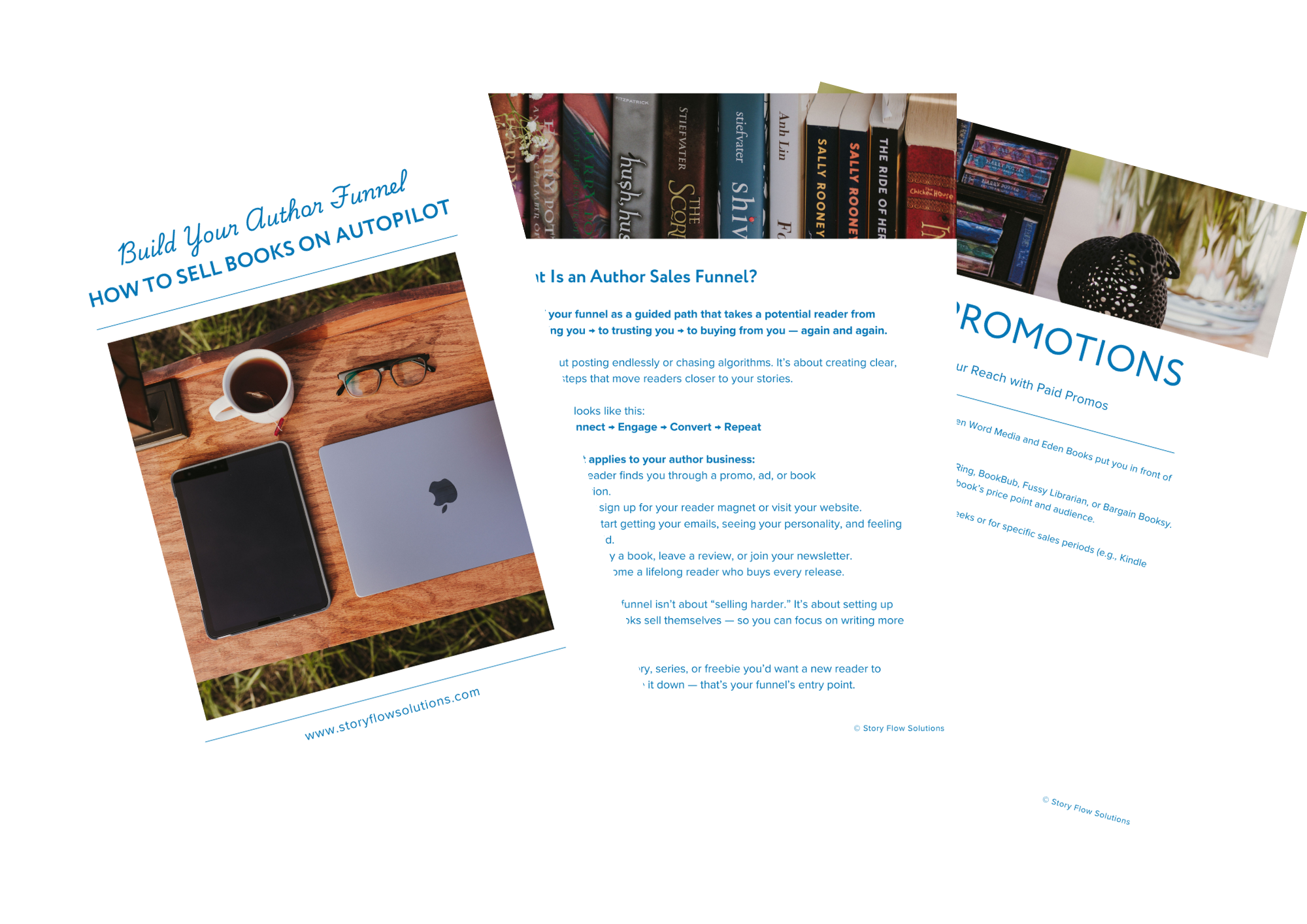 Study materials including a laptop, tablet, coffee, and glasses on a wooden desk, with pages of a book or booklet visible.