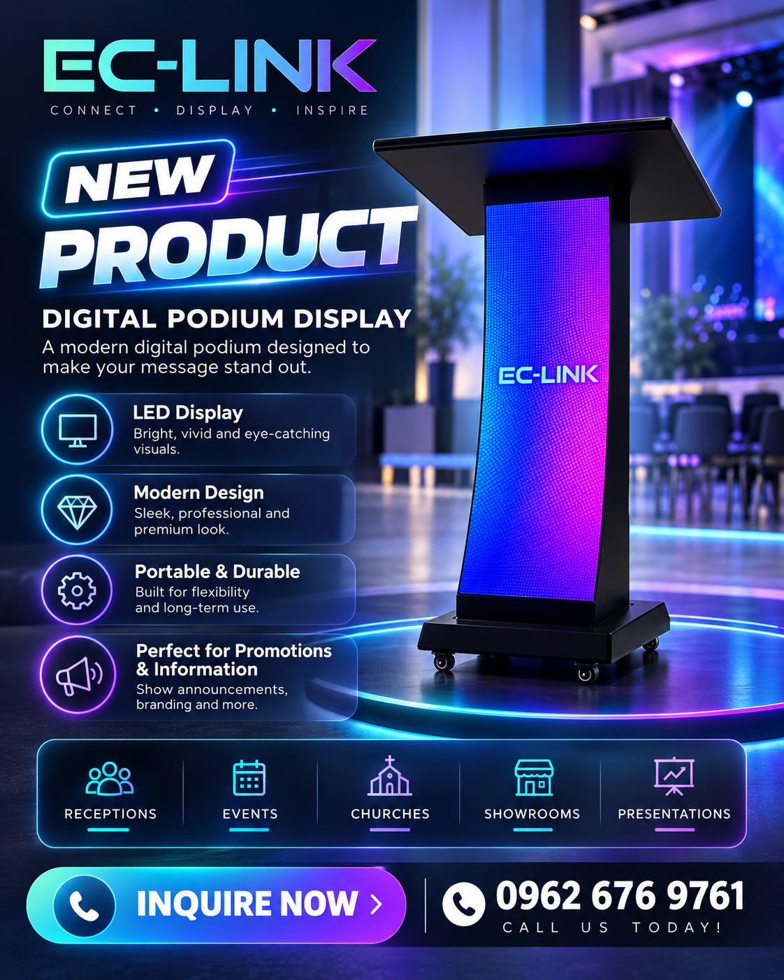 DIGITAL PODIUM SHOWCASE LED