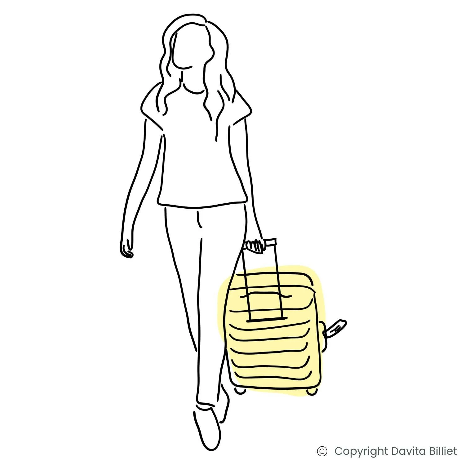 Frau zieht einen Koffer und ist auf dem Weg in den Urlaub.