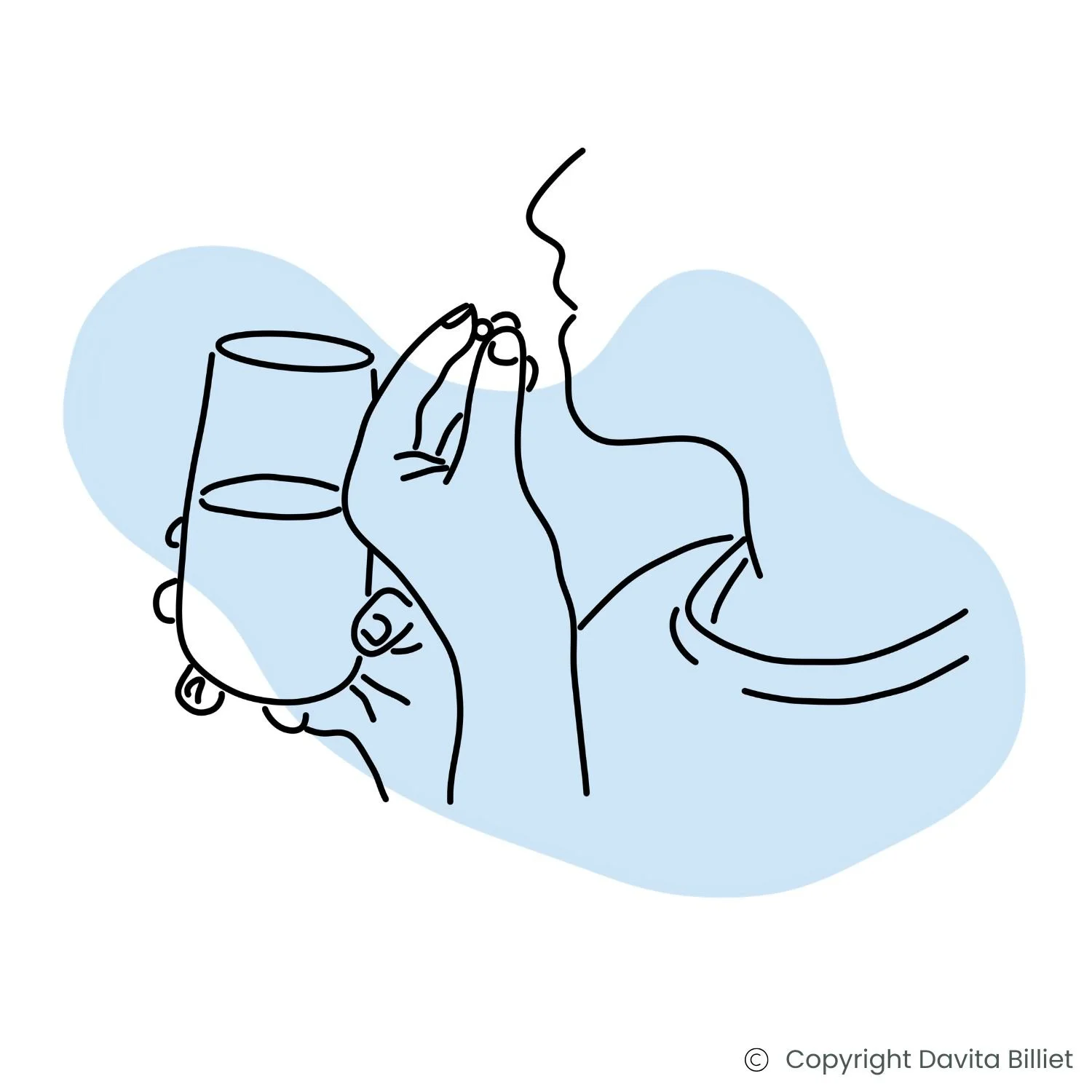 Illustration einer Person, die eine Tablette mit einem Glas Wasser einnimmt, als Symbol für die Hormontherapie bei Endometriose.
