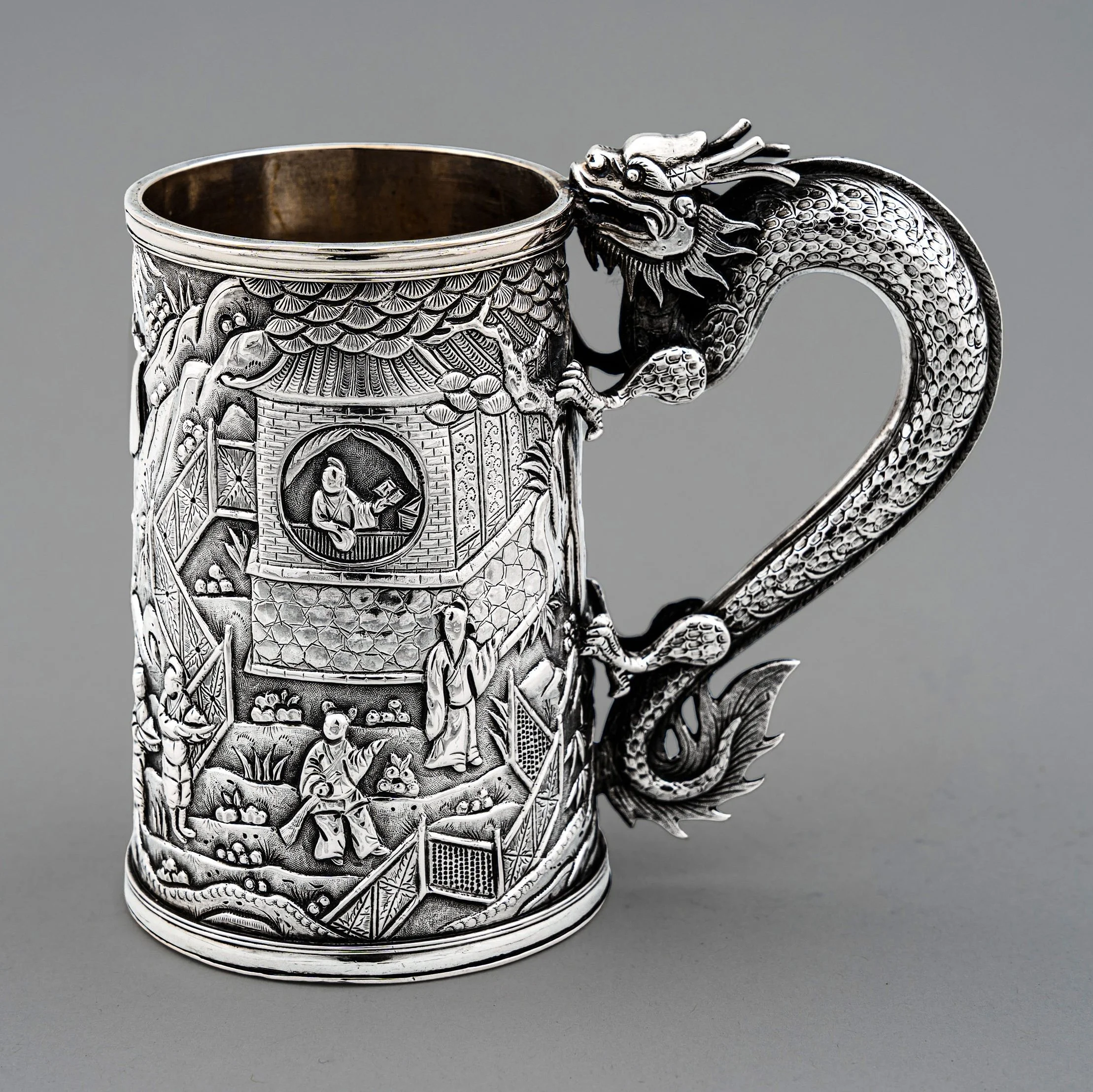 Chinese Export Silver Double-Walled Mug by Leeching, Canton, circa 1895