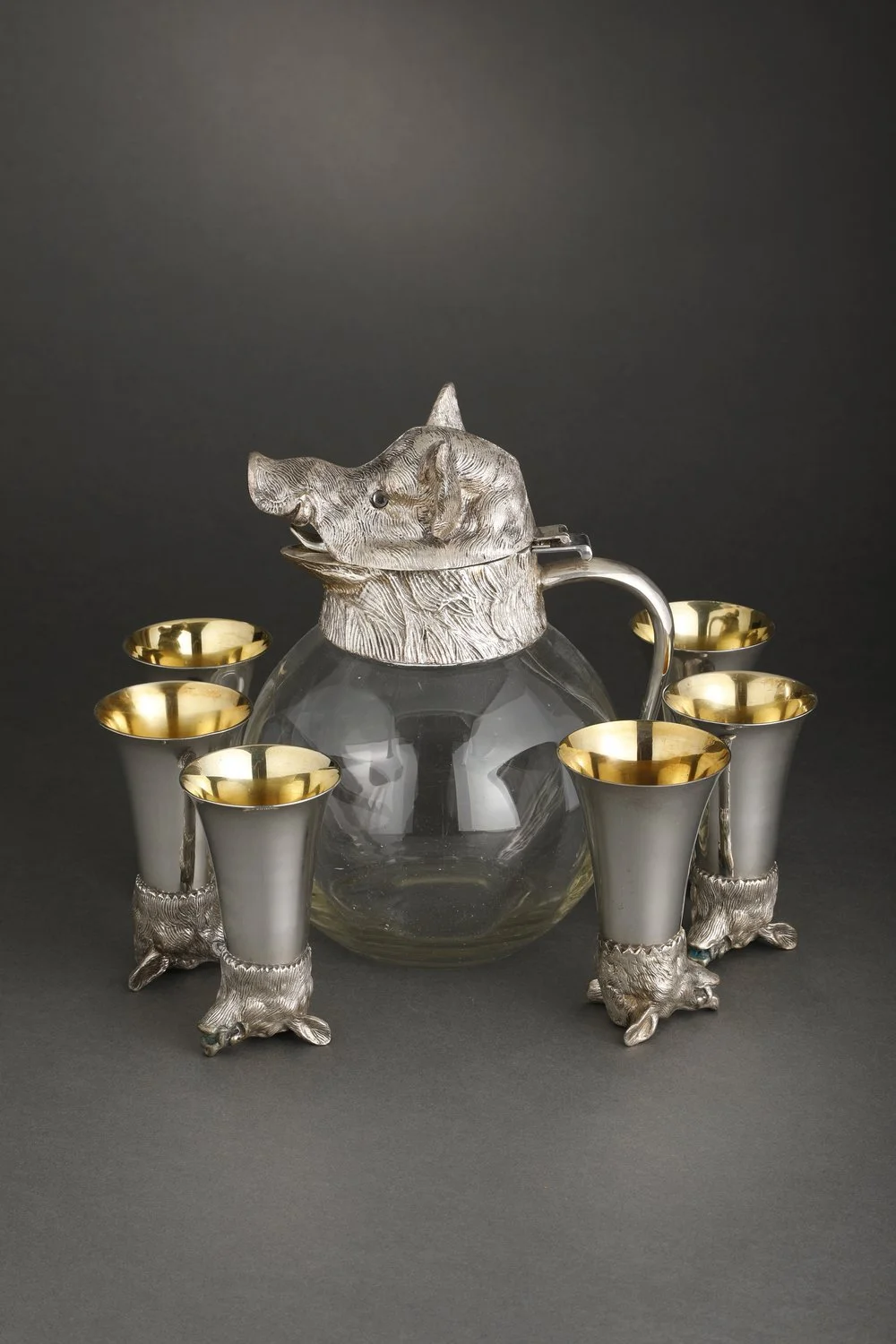 1930's Silver Plated Austrian Boars Head Jug & Cups — Daniels Antiques