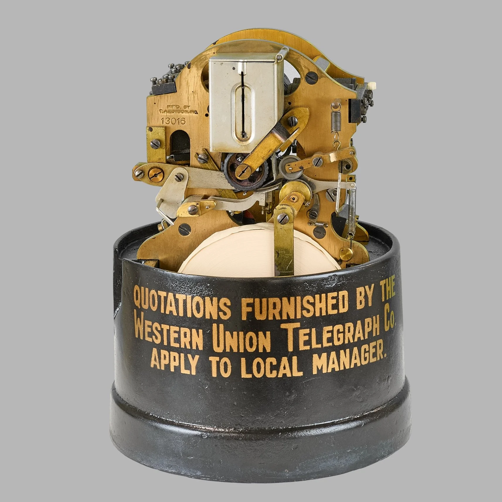 Western Union stock ticker by Edison with full base service inscription — Daniels Antiques