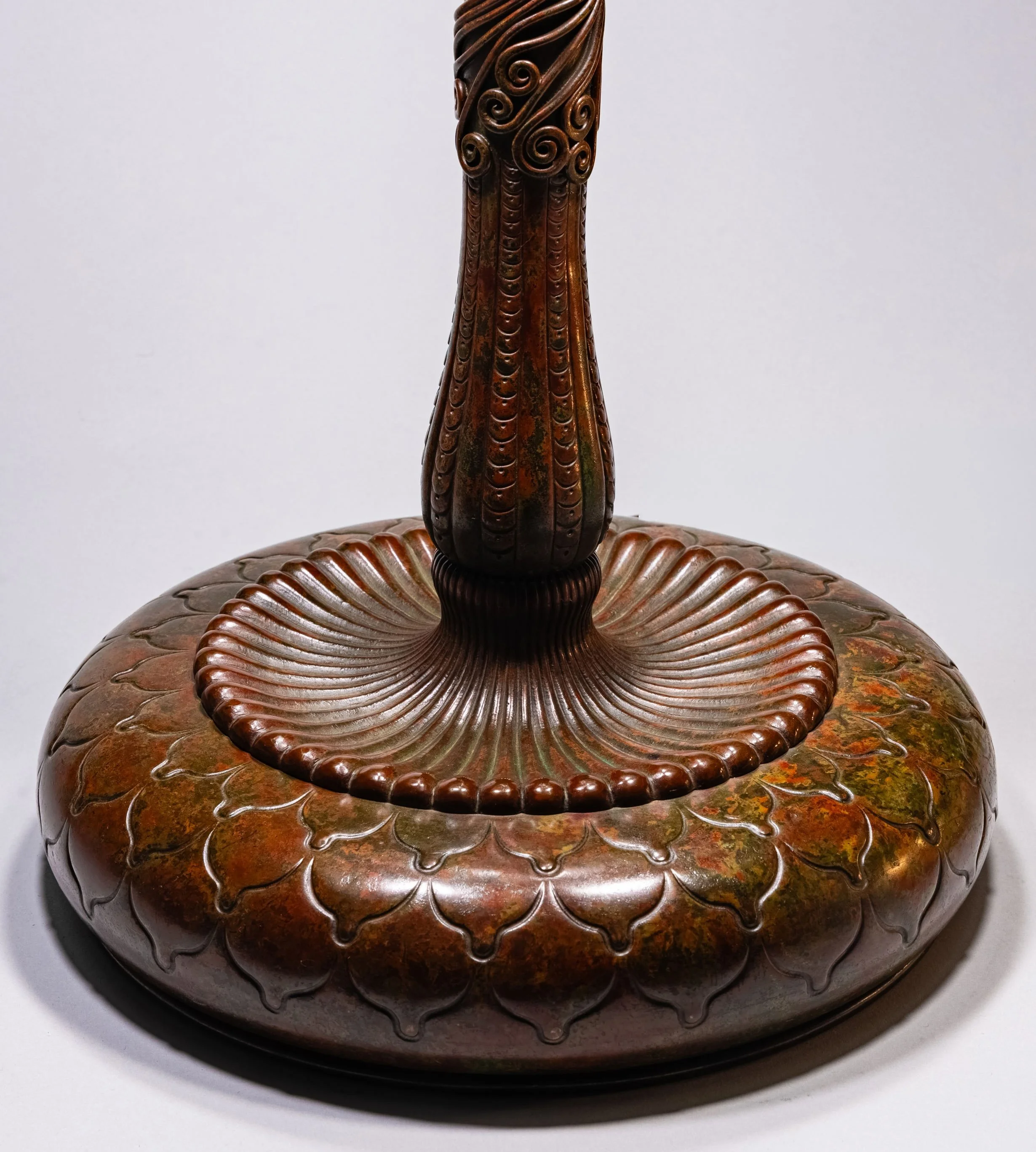 Tiffany Studios Poppy lamp bronze base with exceptional original patina, circa 1910 — Daniels Antiques