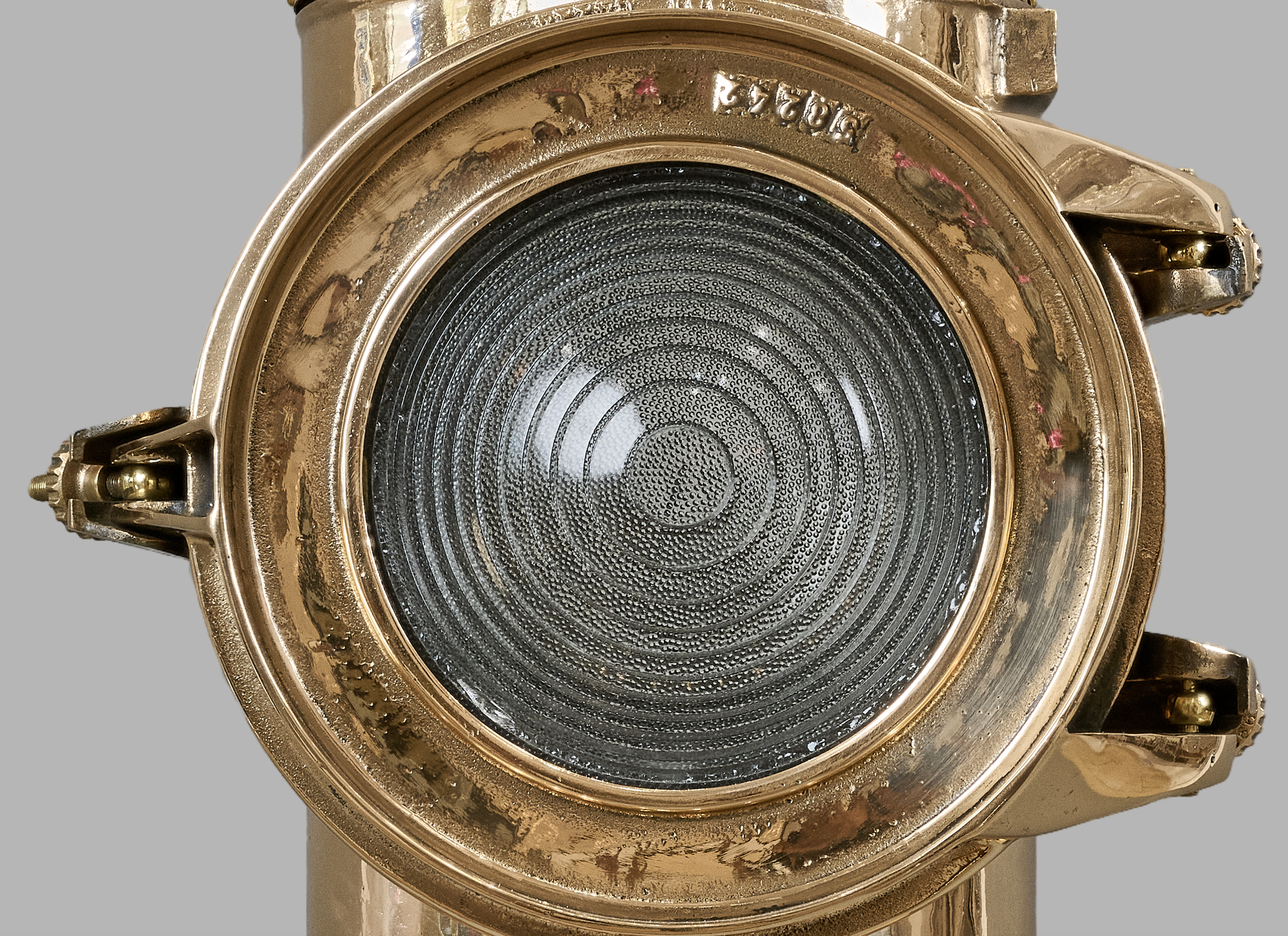 Original Fresnel bullseye lens detail, B.B.T. Paris port leading light, serial 58242 — Daniels Antiques