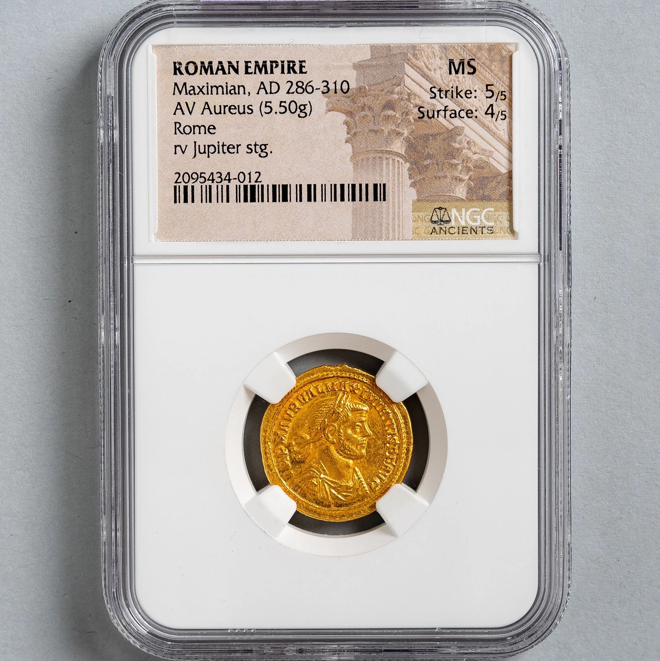 NGC Mint State slab of Maximian gold aureus, Rome — Daniels Antiques