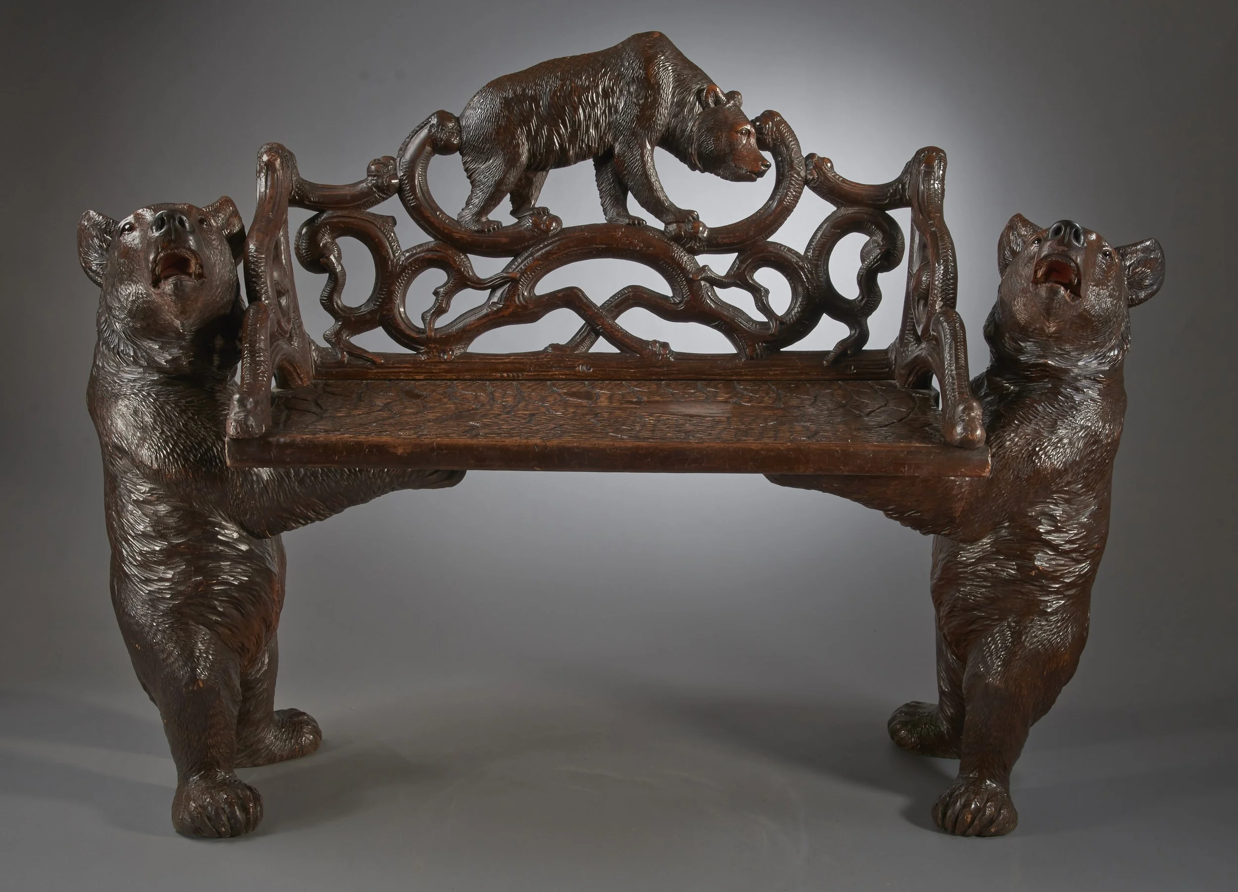 Swiss Black Forest Bear Bench, c. 1870
