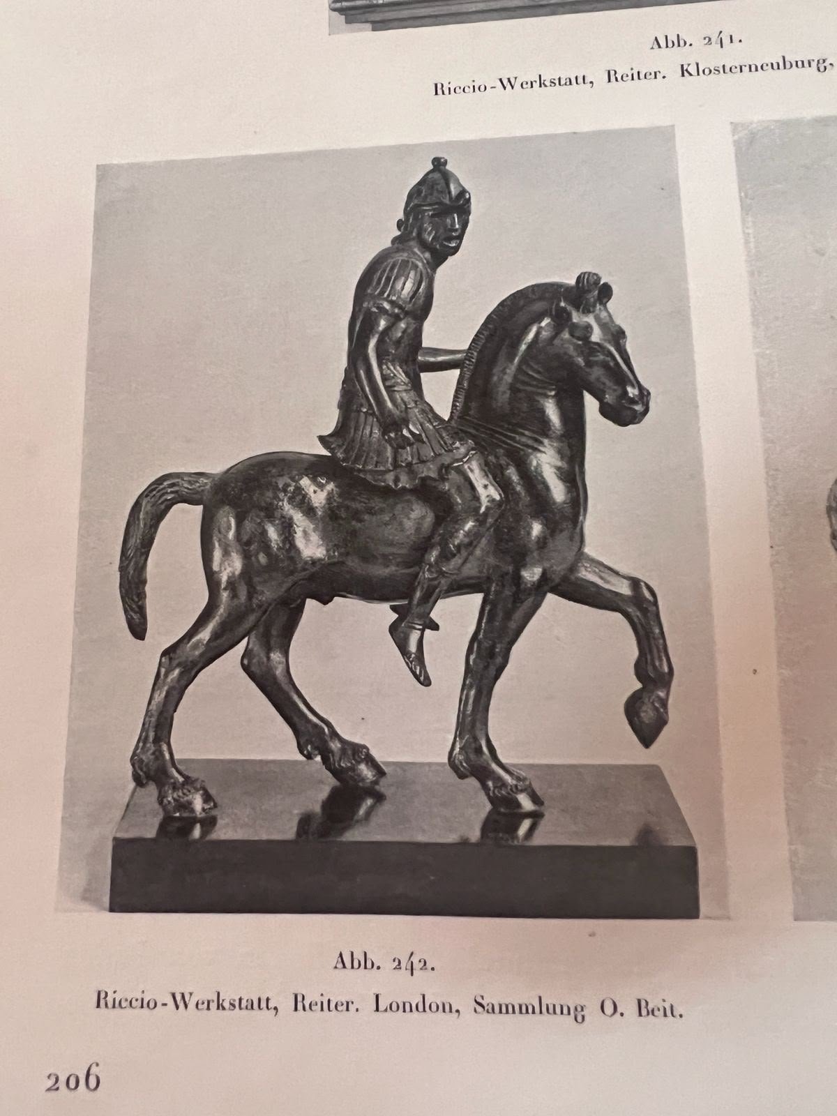 Planiscig 1927 plate of a related Shouting Horseman cast, formerly Otto Beit collection — Daniels Antiques