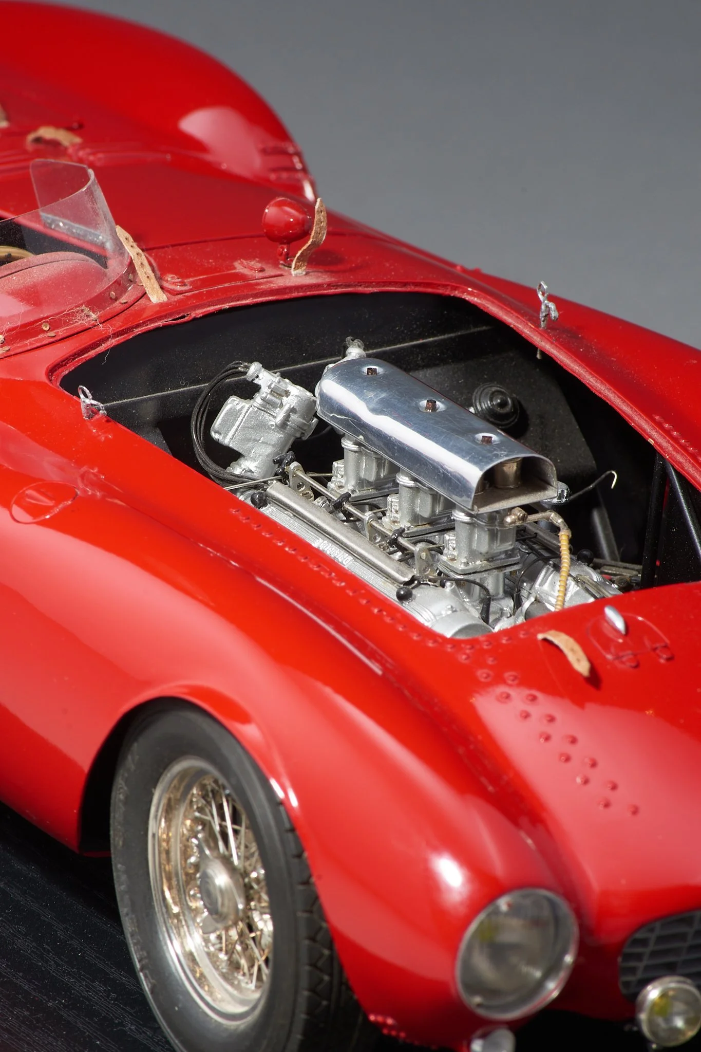 Engine detail of hand-built 1:12 Ferrari 375 Plus model with Weber carburetors — Daniels Antiques