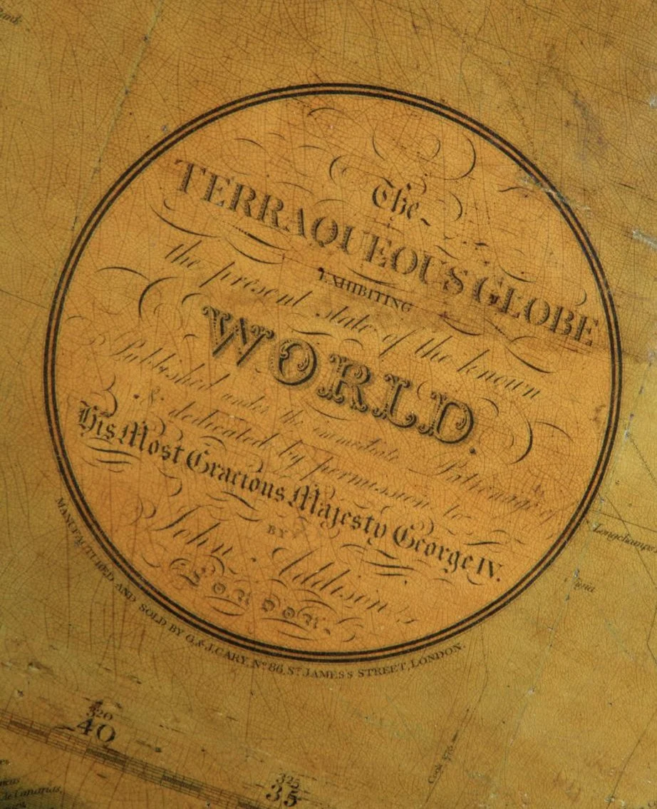 Cartouche of an 1840 Addison and Cary terrestrial globe dedicated to George IV — Daniels Antiques