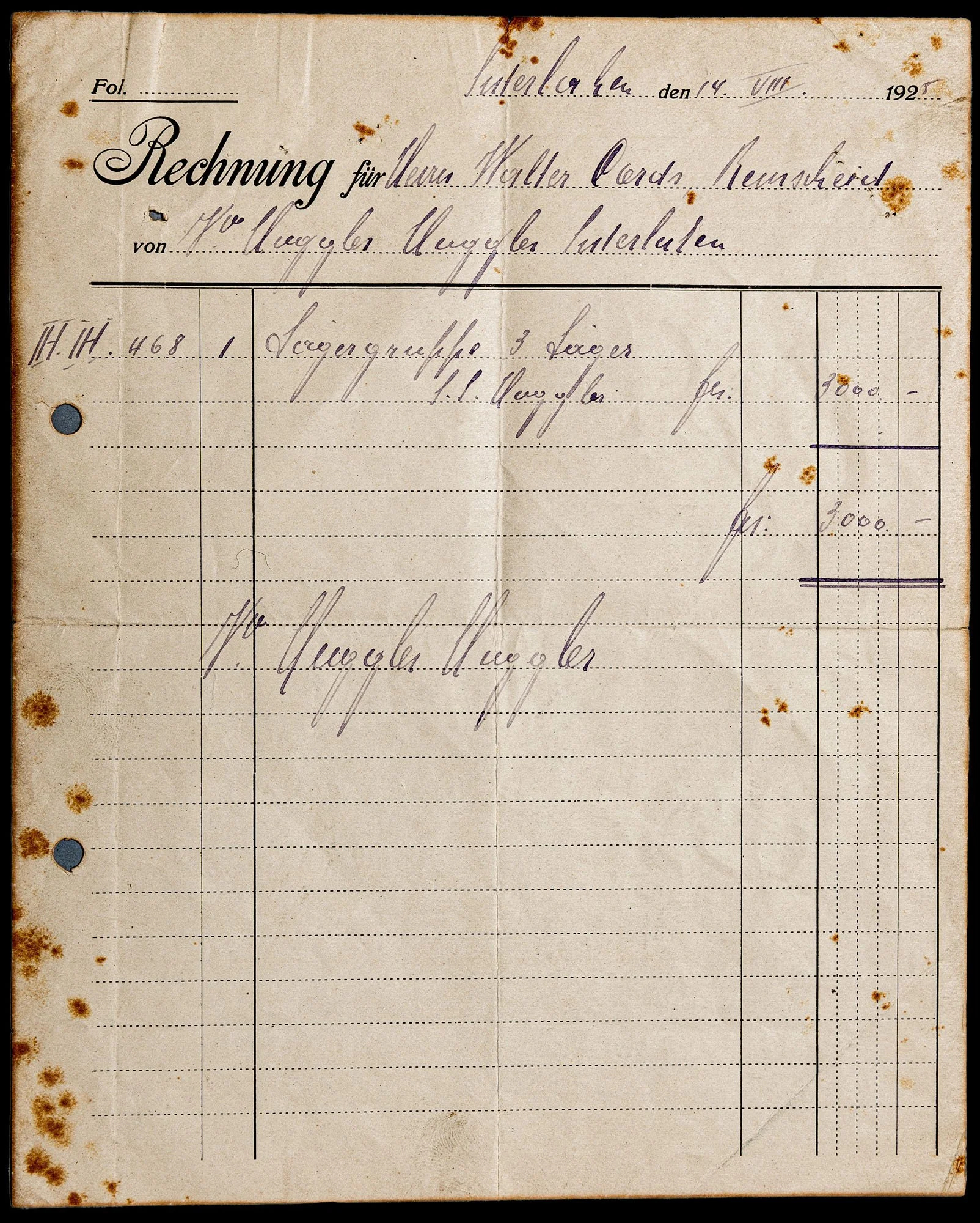 Original 1925 Huggler Frères receipt for a Swiss Black Forest carved hunters group — Daniels Antiques