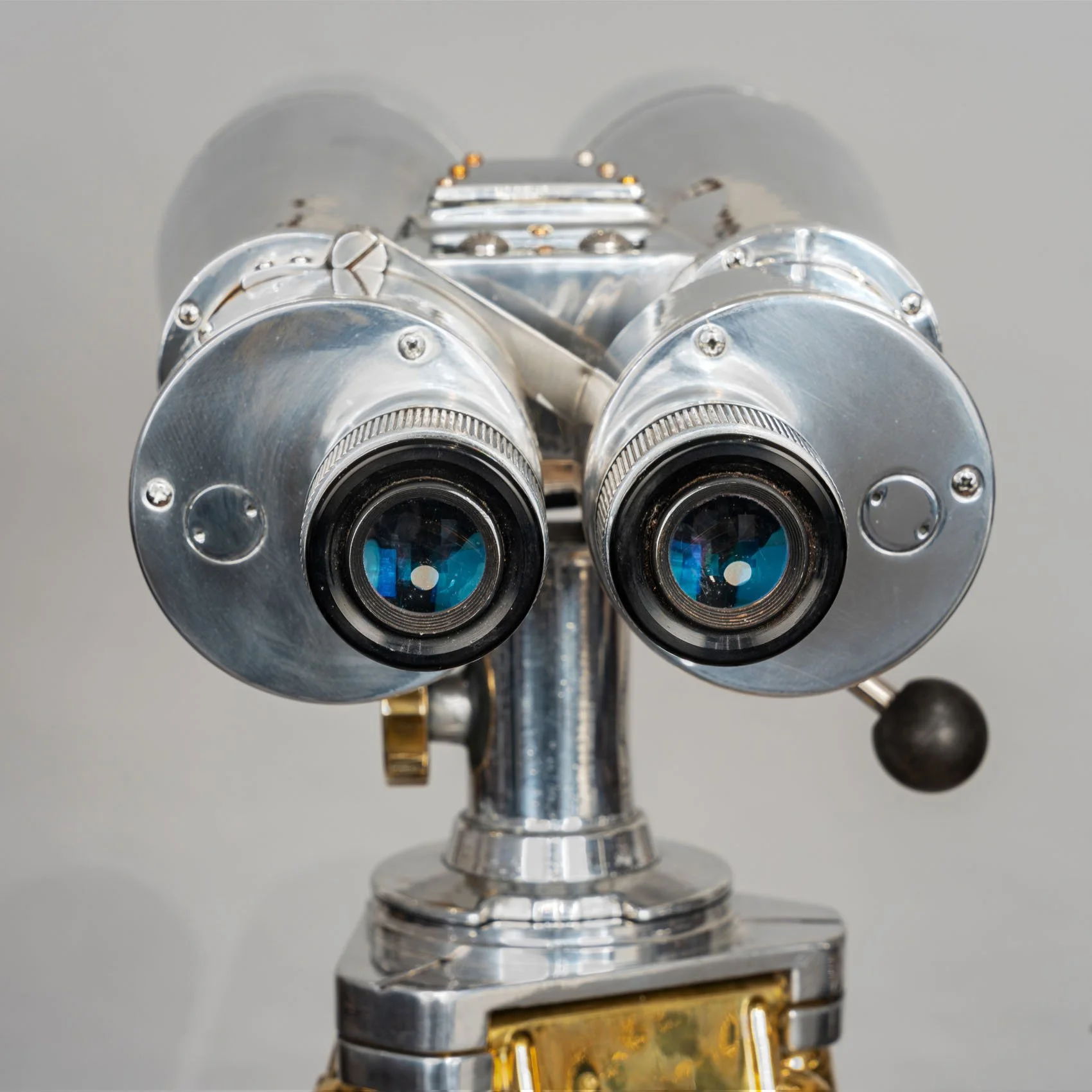 Fuji Meibo 15×80 big eye naval binoculars, front view showing blue-coated eyepiece lenses, c.1970s